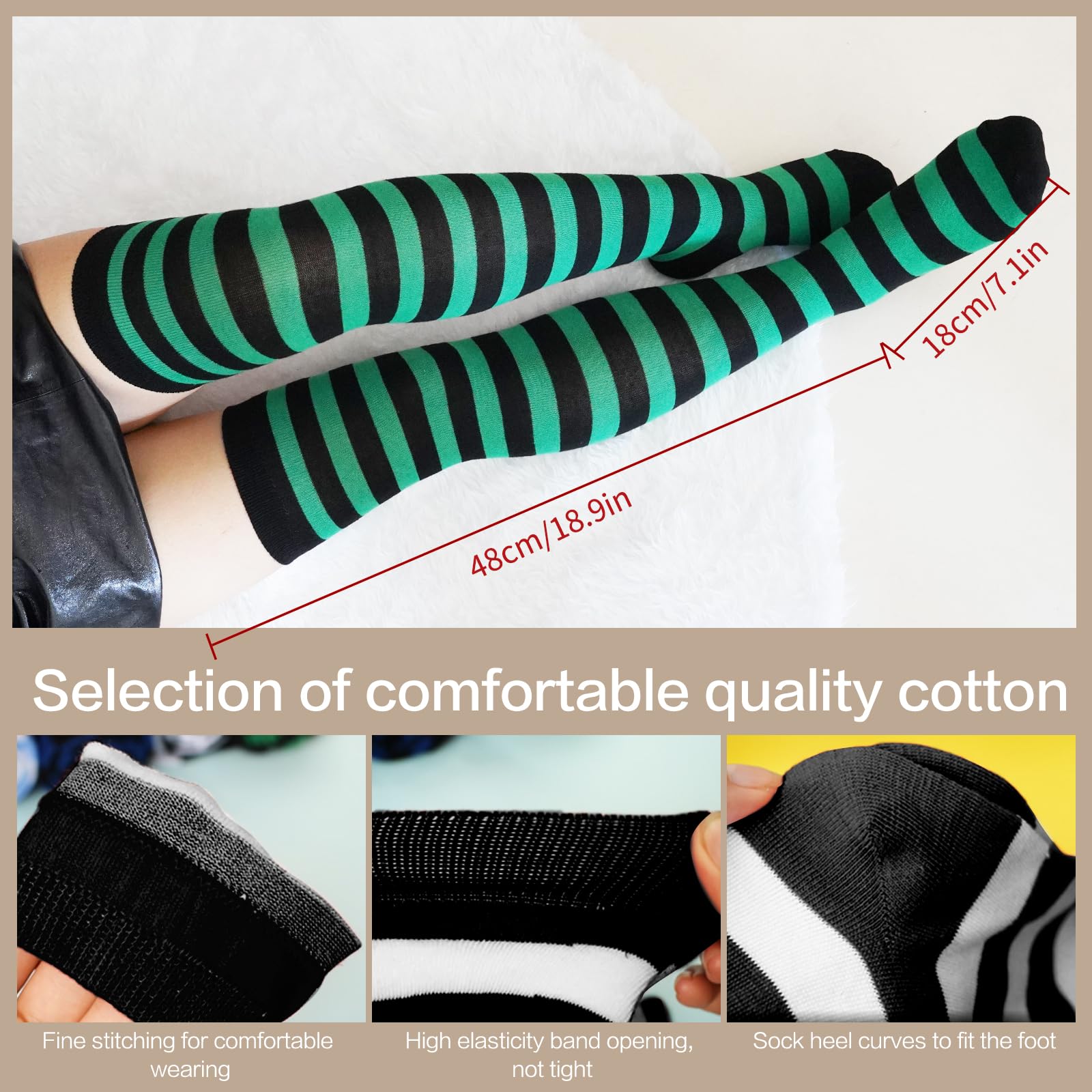Raylarnia Women's Extra Long Opaque Striped Over Knee High Socks - Thigh High Stockings for Women, Fashionable Striped Tights, Perfect for Winter, Cosplay, Office & Daily Wear