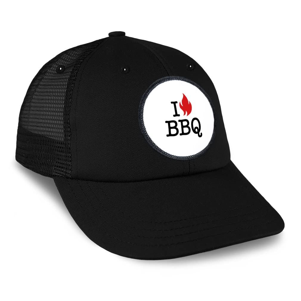 I Love BBQ Patch Trucker Baseball Cap - Adjustable Snapback Hat for Men & Women - Perfect for BBQ Parties, Grilling, and Outdoor Events