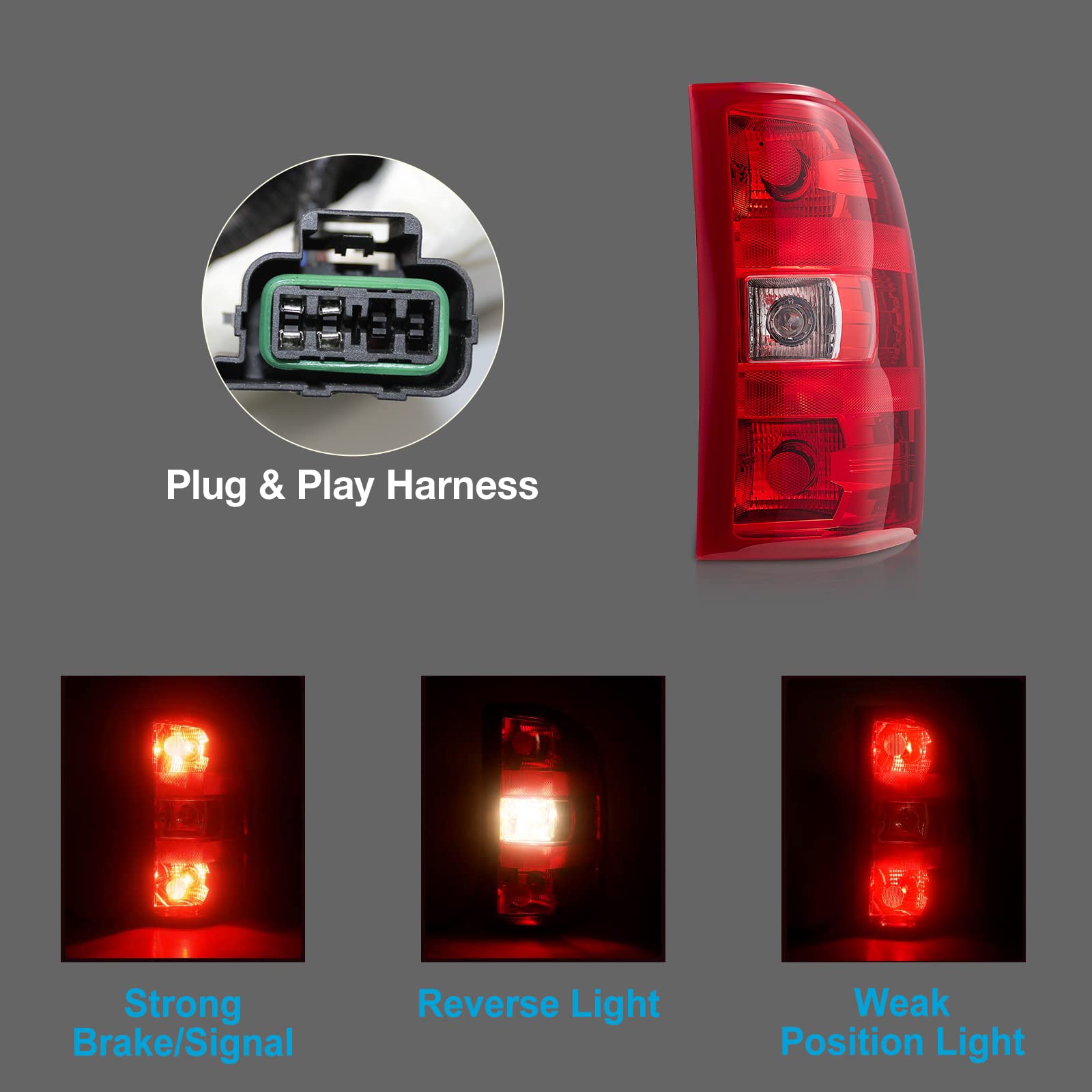 2007-2013 Chevy Silverado Left Tail Light Assembly - OEM Replacement with Bulbs & Wiring Harness - Perfect for Night Driving & Enhanced Vehicle Safety