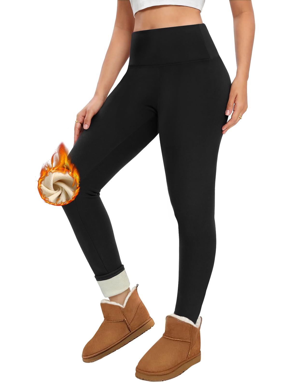 Voqeen Women's Fleece Lined Leggings - High Waisted Thermal Winter Pants with Sherpa Lining, Tummy Control & Stretch for Warmth | Perfect for Yoga, Running, Hiking & Casual Winter Outfits