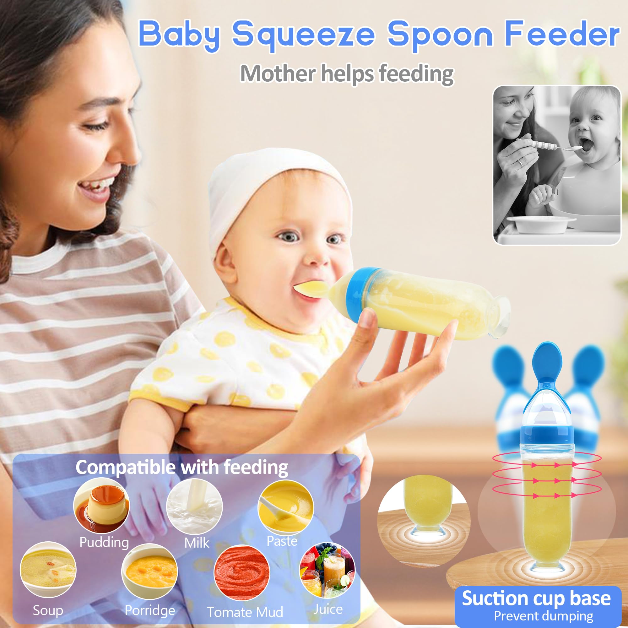 WAJIAYON Baby Fruit Feeder Pacifier - 5 Pack | 2 Silicone Baby Fruit Feeders & 1 Food Dispensing Spoon | Fresh Fruit Teether for Infants | BPA-Free Mesh Feeder for Teething Relief (Blue & Green) | Perfect for On-the-Go Snacking & Soothing Sore Gums