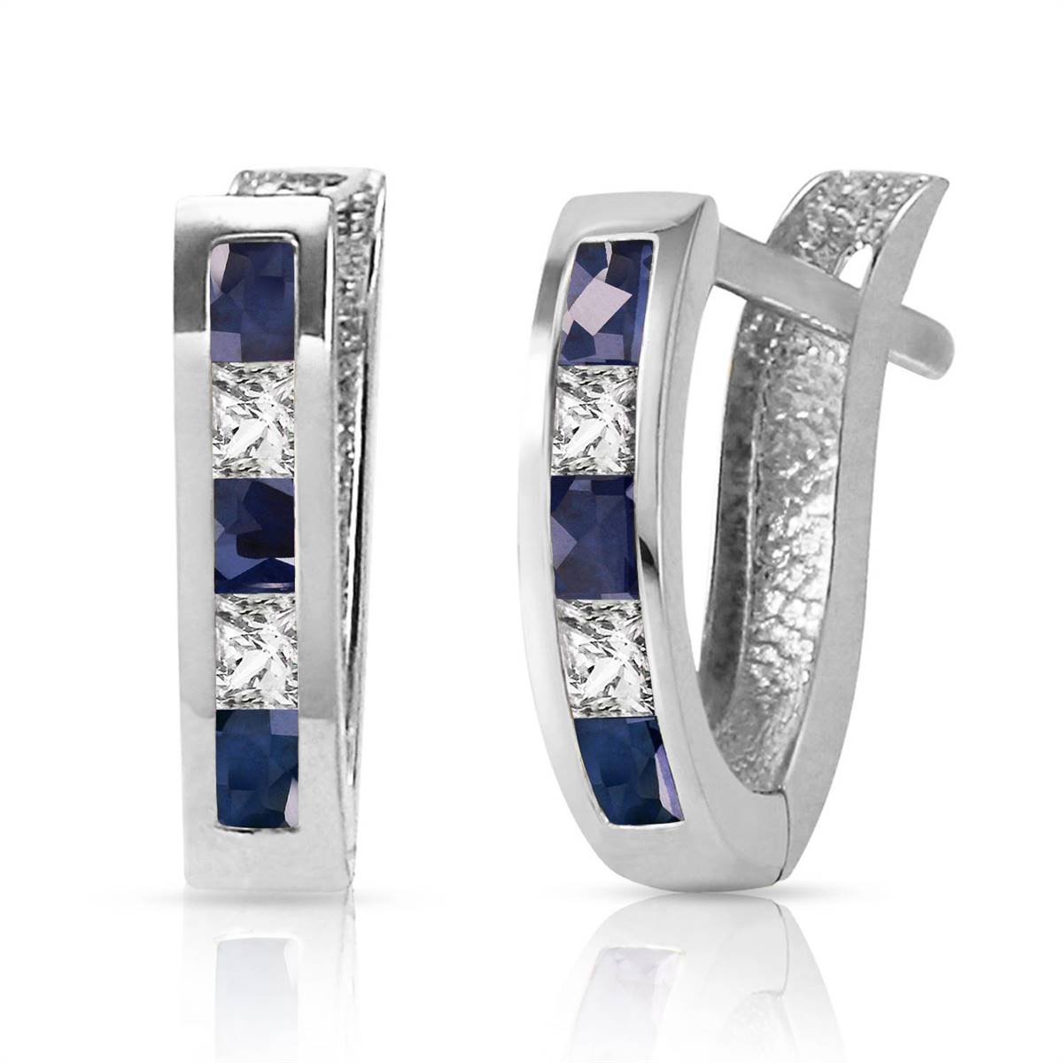 1.26 Carat 14K Solid White Gold Sapphire & White Topaz Stud Earrings for Women - Perfect for Weddings, Anniversaries & Special Occasions
