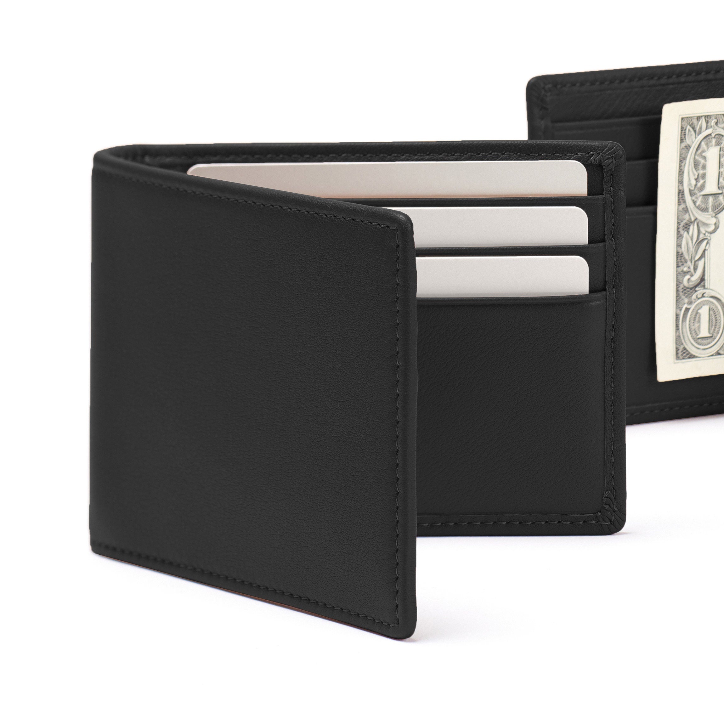Men's Black Onyx Bifold Wallet with Money Clip - Slim RFID Blocking Leather Wallet for Everyday Carry & Travel