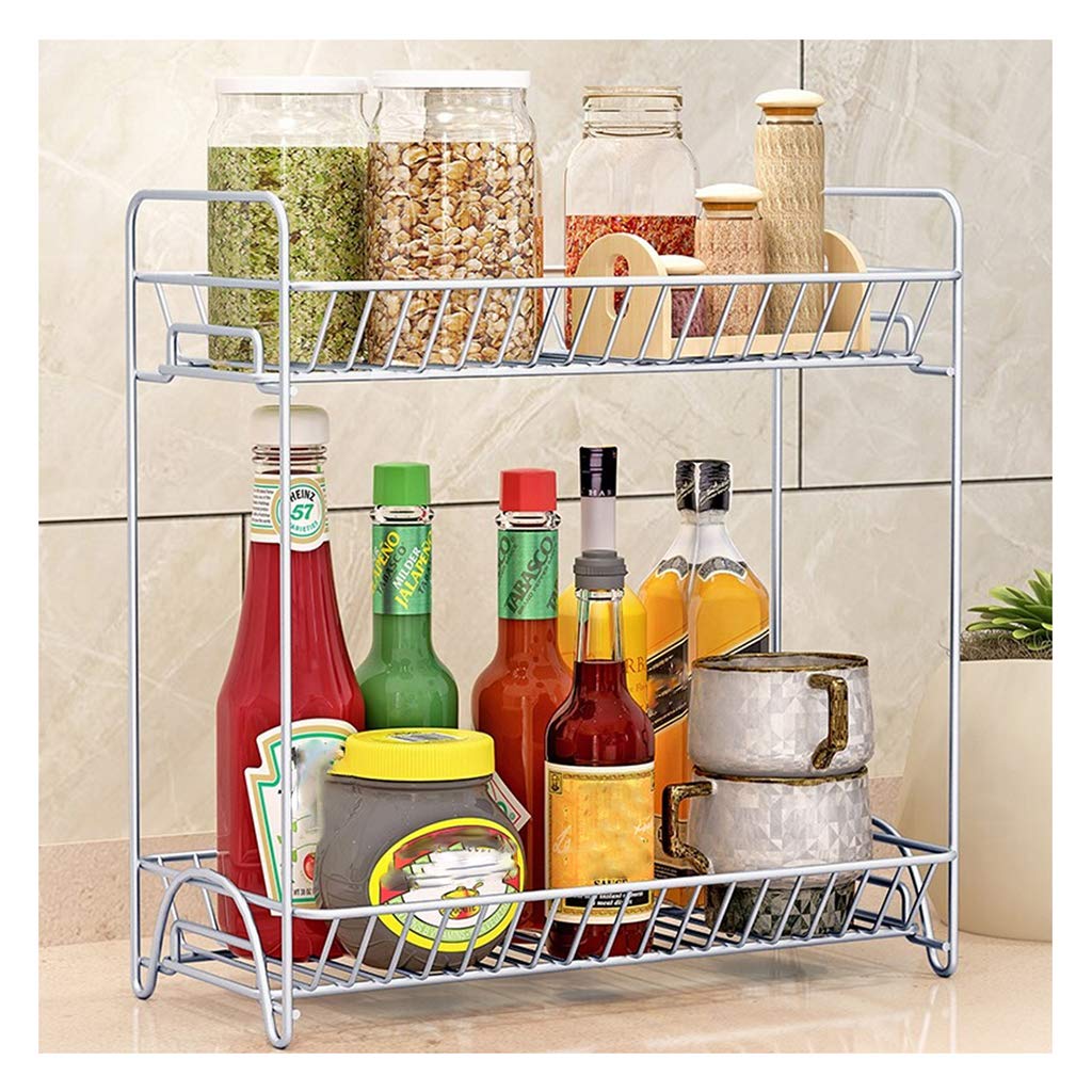 TOMYEUS 2-Tier Stainless Steel Spice Rack Organizer - Space Saving Kitchen Countertop Storage for Spices, Seasonings & Condiments - Perfect for Pantry, Cabinet or Counter Organization