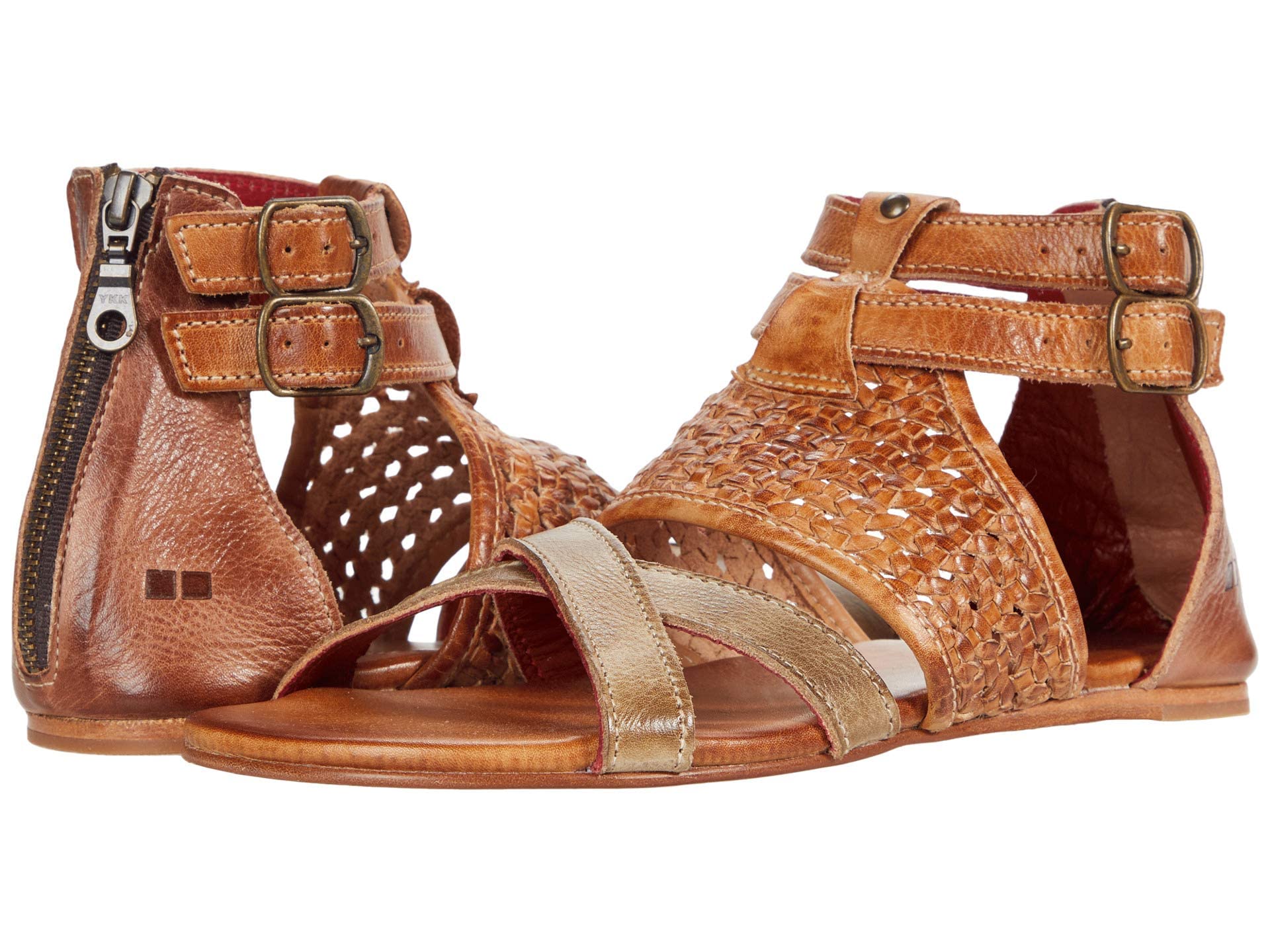 Bed|Stu Women's Capriana Leather Flat Sandals with Back Zipper & Open Toe - Comfortable Casual Summer Shoes for Beach, Vacation & Everyday Wear