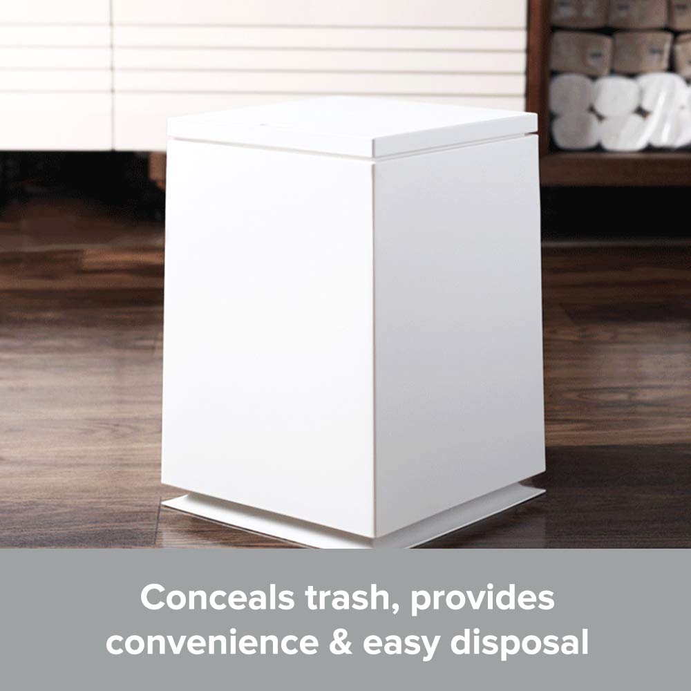 Modern 1.85 Gal/7L Square Trash Can with Lid - Pop Open Push Top Garbage Bin - White Bathroom & Kitchen Waste Basket - Removable Liner Bucket for Home, Office, Dorm, RV - Space Saving Small Trash Can for Bathrooms, Kitchens, Bedrooms & Offices