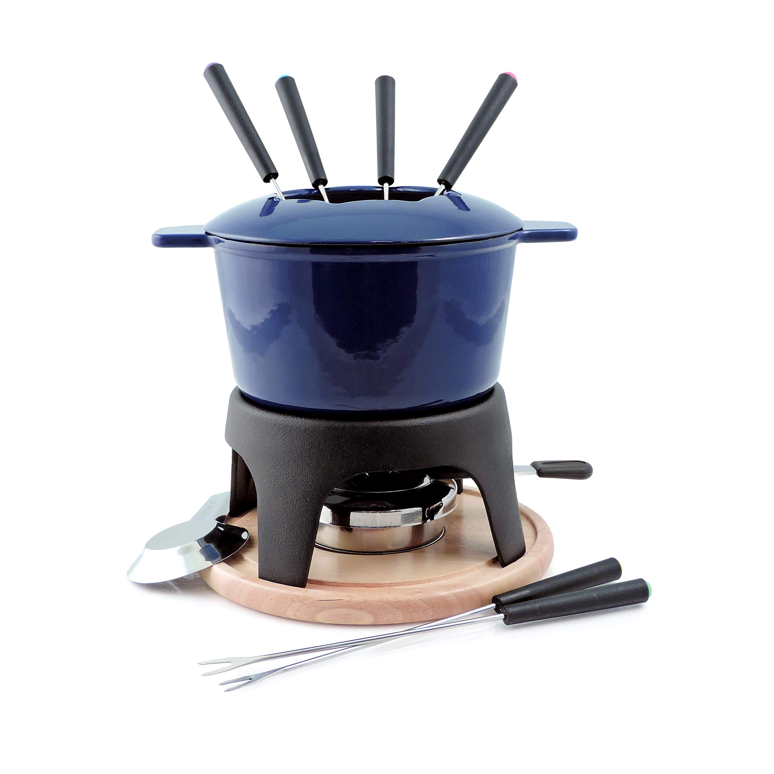 Premium Swissmar Sierra 11-Piece Cast Iron Fondue Set with Stainless Steel Forks - Perfect for Cheese, Chocolate & Meat Fondues at Dinner Parties & Family Gatherings
