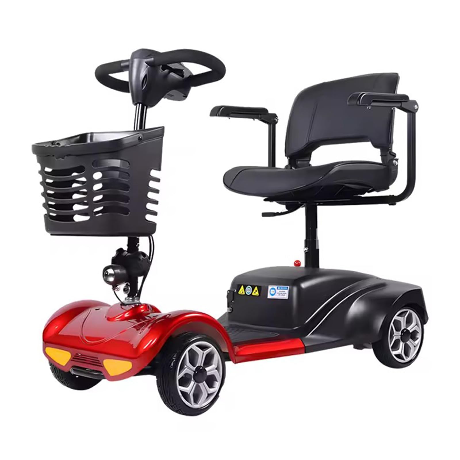 4 Wheel Folding Mobility Scooter for Adults & Seniors - 400 lb Weight Capacity, Long Range Power Battery, Travel Electric Scooter with Basket - Ideal for Shopping, Travel & Outdoor Activities (Red)