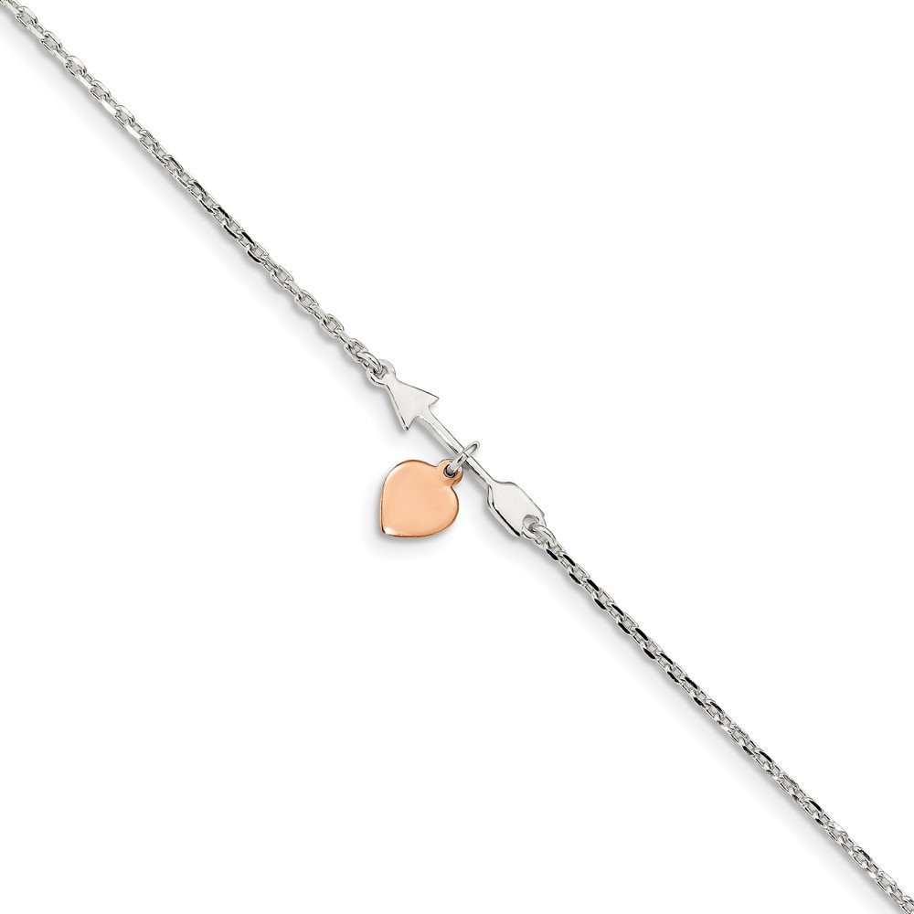 Sterling Silver Adjustable Arrow & Rose-Tone Heart Anklet (10 Inch) - Elegant Boho Jewelry for Women | Perfect for Casual Wear, Beach Outfits & Date Nights | Ideal Gift for Summer Vacations & Layering with Bracelets | Great for Everyday Fashion, Yoga, Travel & Boho-Themed Events | Stylish Accessory for Weddings, Music Festivals & Romantic Getaways | Wear to Parties, Work & Special Occasions | Versatile for Boho Lovers, Fashionistas & Jewelry Enthusiasts