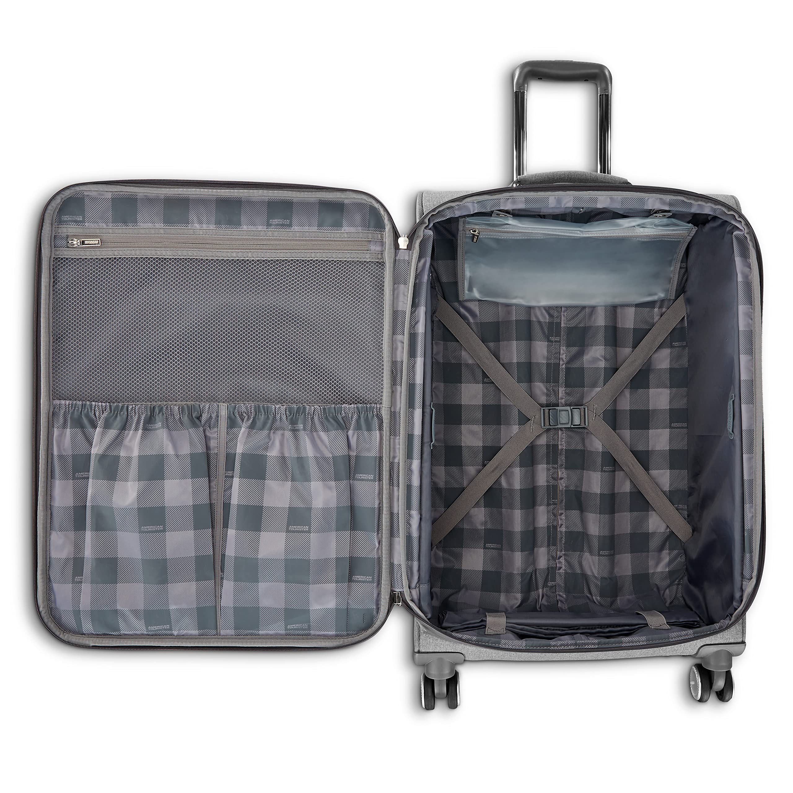 American Tourister Whim Softside Expandable Spinner Luggage Set - 2-Piece (Carry-On & Medium) Lightweight Suitcase with 360° Wheels, Grey - Perfect for Business Travel & Family Vacations