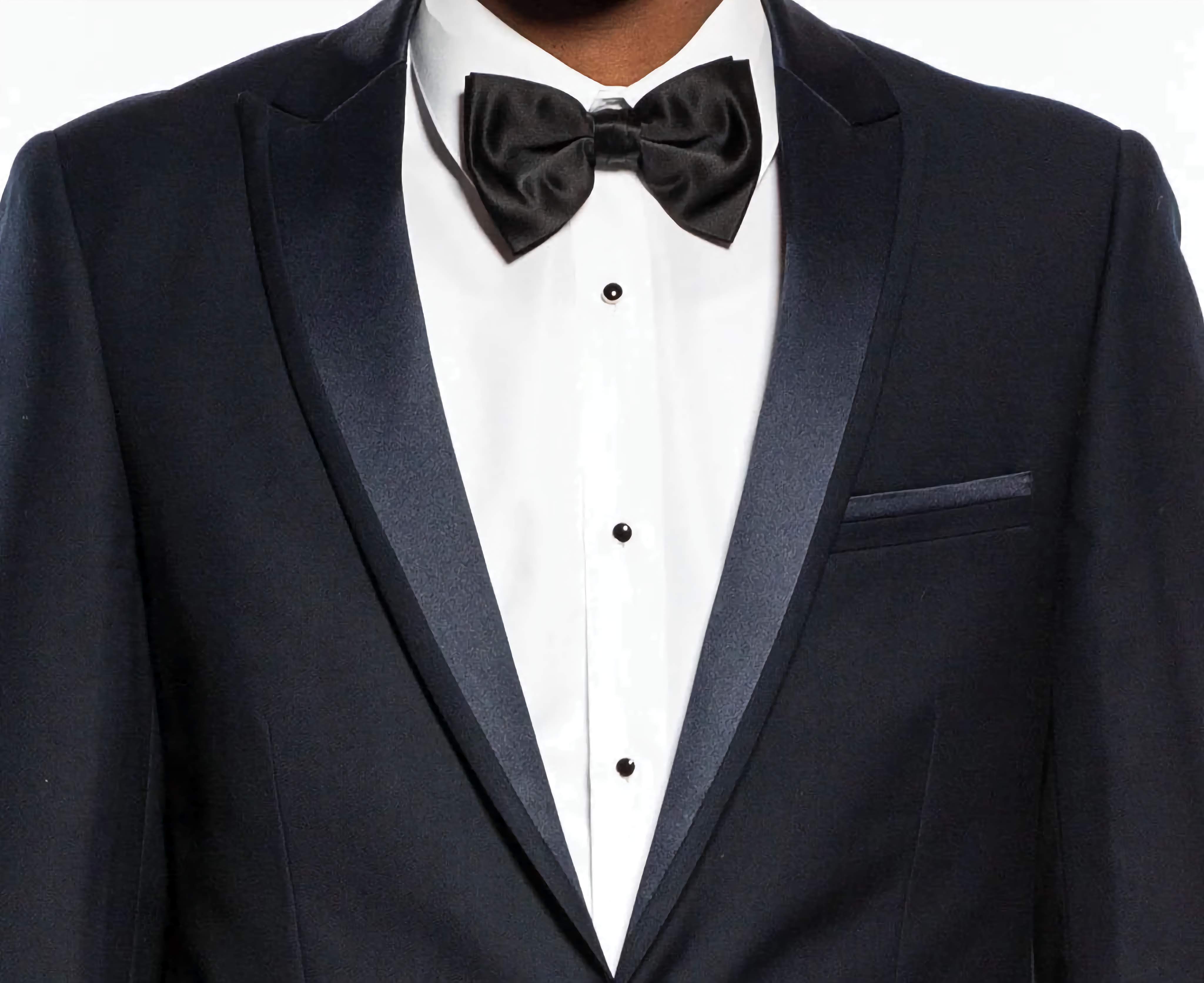 Navy Blue Slim Fit 2 Piece Tuxedo Suit with Satin Peak Lapel for Men - Perfect for Weddings, Prom & Formal Events