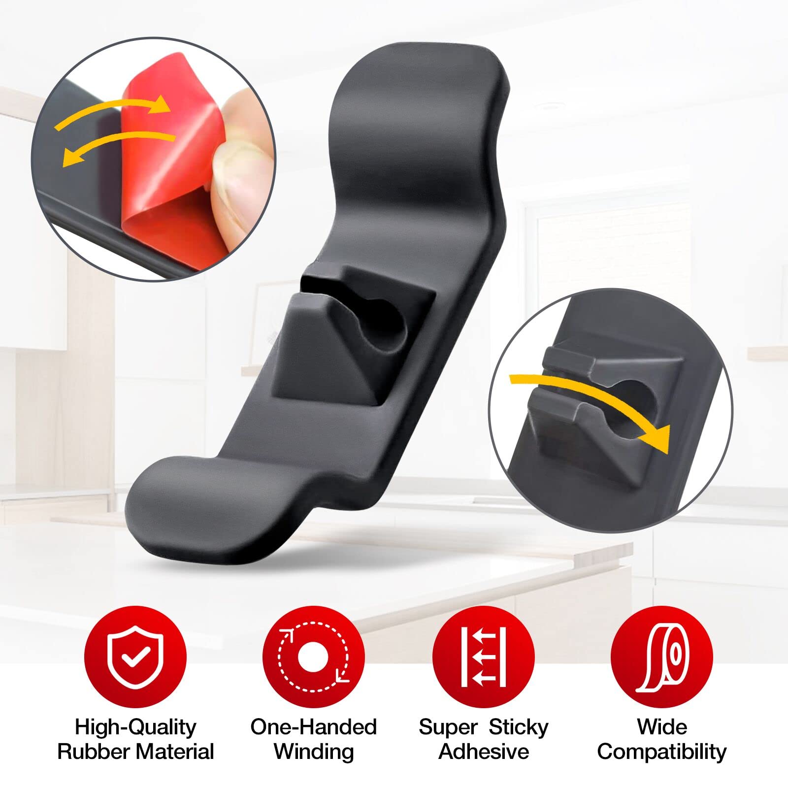 4-Piece Black Rubber Cord Organizer Set - Cable Management Wrap for Home Appliances, Air Fryer, Toaster, Blender & Coffee Maker | Keep Cords Tidy in Kitchen & Office