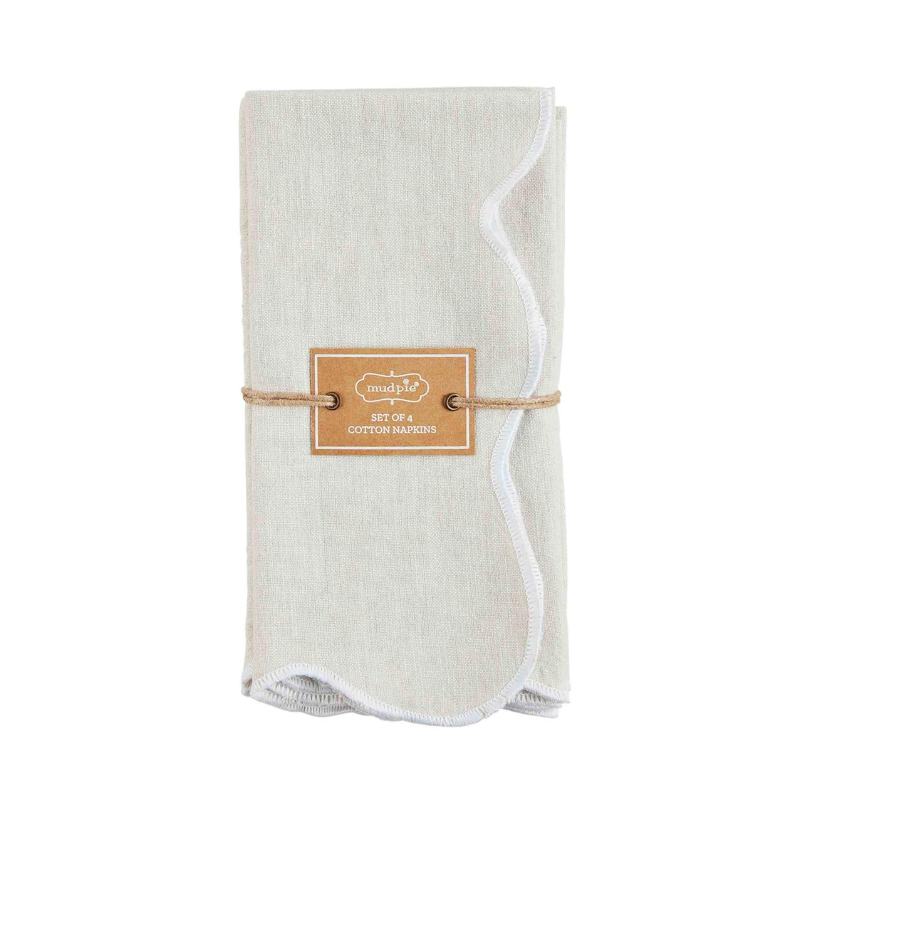 Elegant Scalloped Trim Napkin Set - 12-Piece Linen Table Napkins for Dining, Weddings & Special Occasions - Machine Washable & Durable