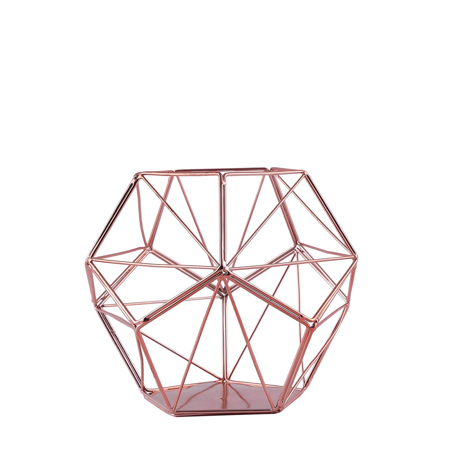 7-Inch Rose Gold Geometric Candle Holder Vase - Elegant Wedding Centerpiece, Party Decor, Home & Event Decoration Supplies - Perfect for Tablescapes, Bridal Showers & Romantic Ambiance