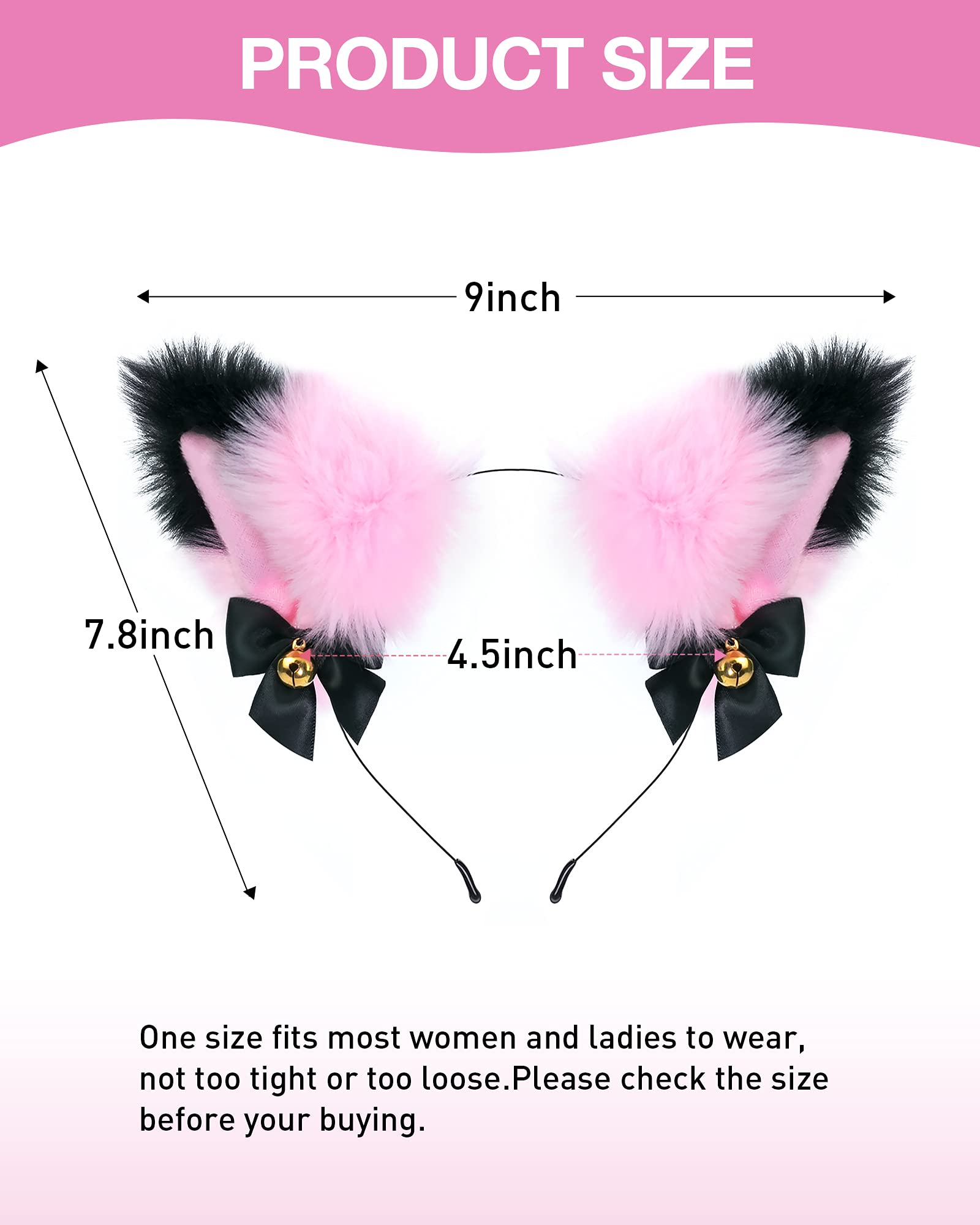 Fox Cat Ears Anime Cosplay Headband - Cute Animal Wolf Headwear with Bells for Halloween Costume, Cosplay Accessories (Pink) - Perfect for Anime Conventions, Halloween Parties, and Themed Events