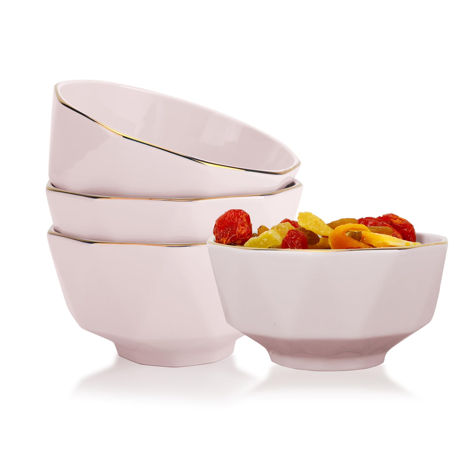 4.5 Inch 10oz Gold-Plated Ceramic Small Bowls Set of 4 - Elegant Diamond Design for Yogurt, Desserts, Snacks & Dipping Sauces - Perfect for Dinner Parties, Tea Time & Home Entertaining