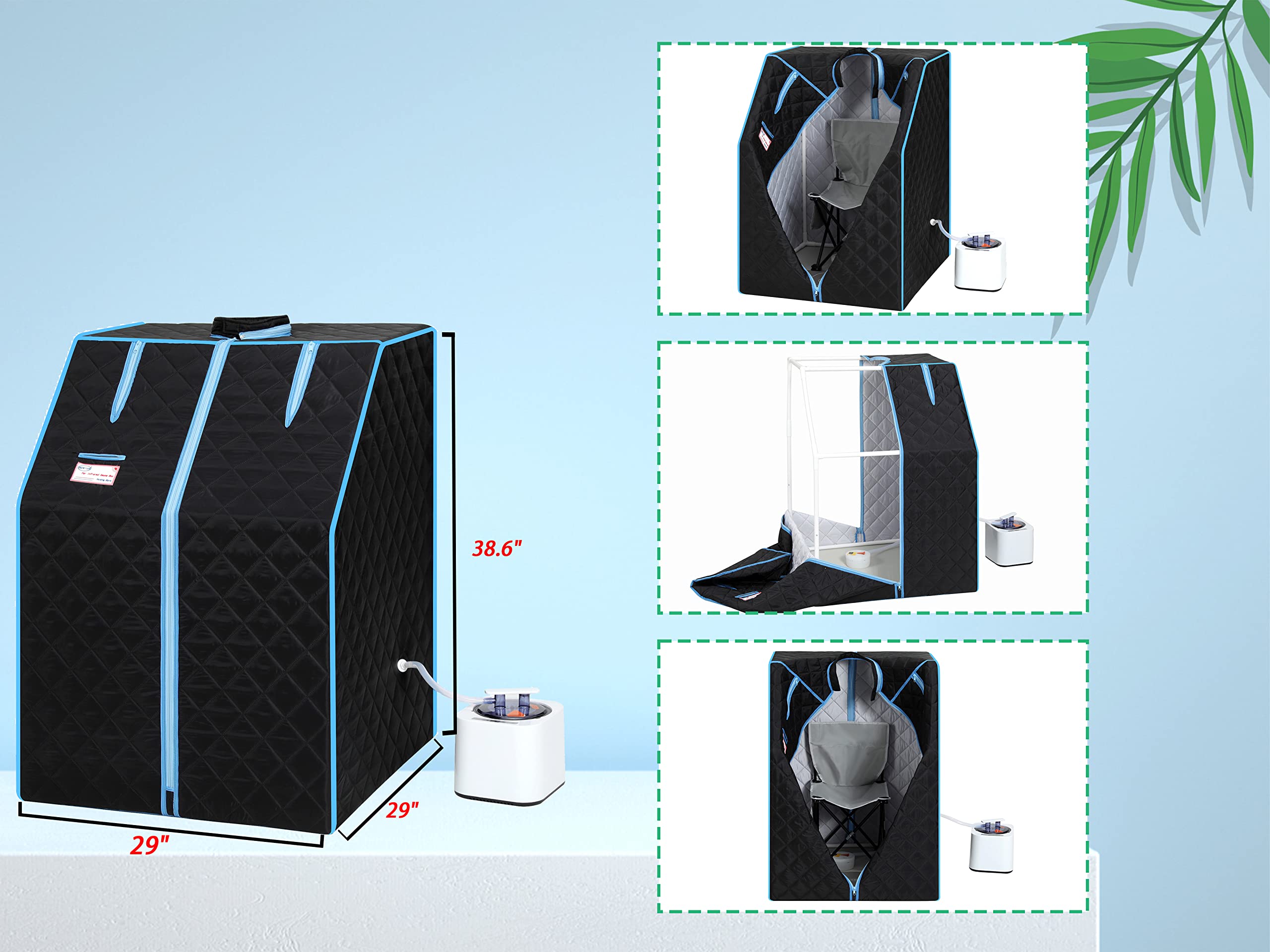 Portable Home Sauna Tent - 2.2L Personal Steam Sauna with 1000W Generator, 60-Min Timer & Foldable Chair for Relaxation, Detox & Home Spa Therapy