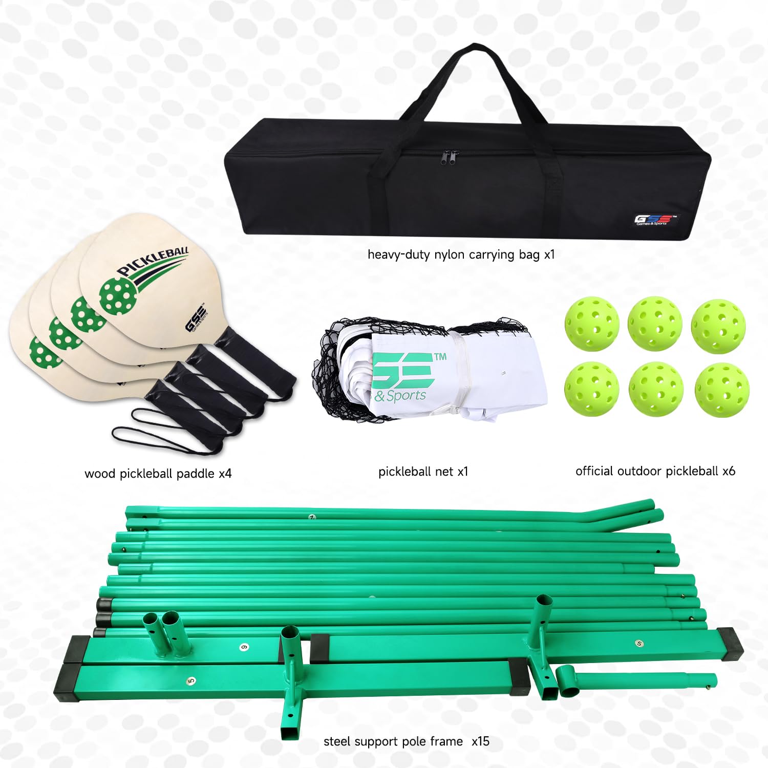 GSE Games & Sports Expert Portable Pickleball Net Set - Regulation Size Net, 4 Paddles, 6 Balls & Carry Bag - Weatherproof Metal Frame for Outdoor Play - Perfect for Backyard, Park & Beach Pickleball Games