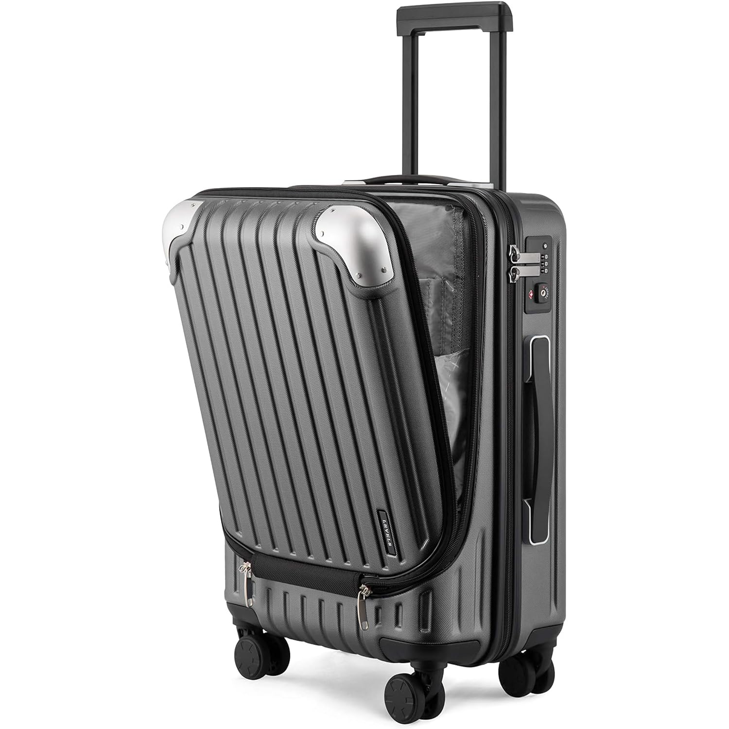 LEVEL8 Grace 20 Inch Hardside Carry On Luggage - ABS+PC Spinner Suitcase with TSA Lock & Smooth Wheels, Lightweight Grey Cabin Bag for Air Travel, Business Trips & Weekend Getaways