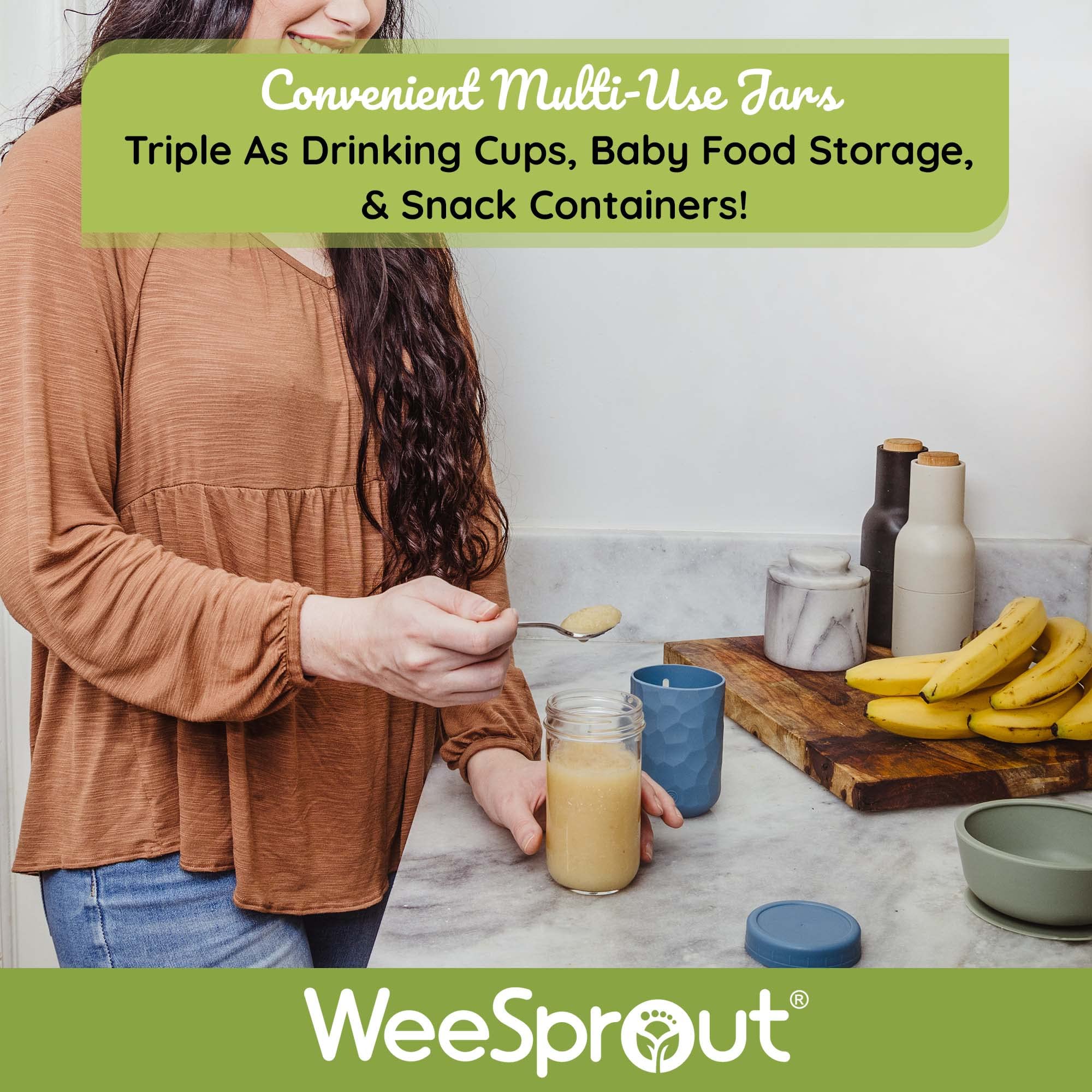 WeeSprout Glass Cups with Lids & Straws - Spill-Proof 12oz Toddler Cups for Kids | BPA-Free Baby Food Storage & Snack Containers | Includes XL Silicone Straws & Non-Slip Sleeves | 4-Pack Dishwasher Safe Cups for Smoothies, Milk, Juice & Snacks