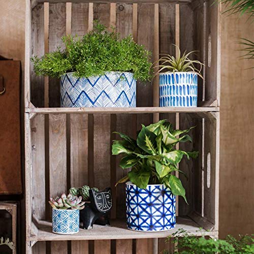 RusticReach Blue Print Ceramic Vase Planter - Handcrafted Farmhouse Decor with Various Patterns - Perfect for Home, Office & Wedding Centerpieces