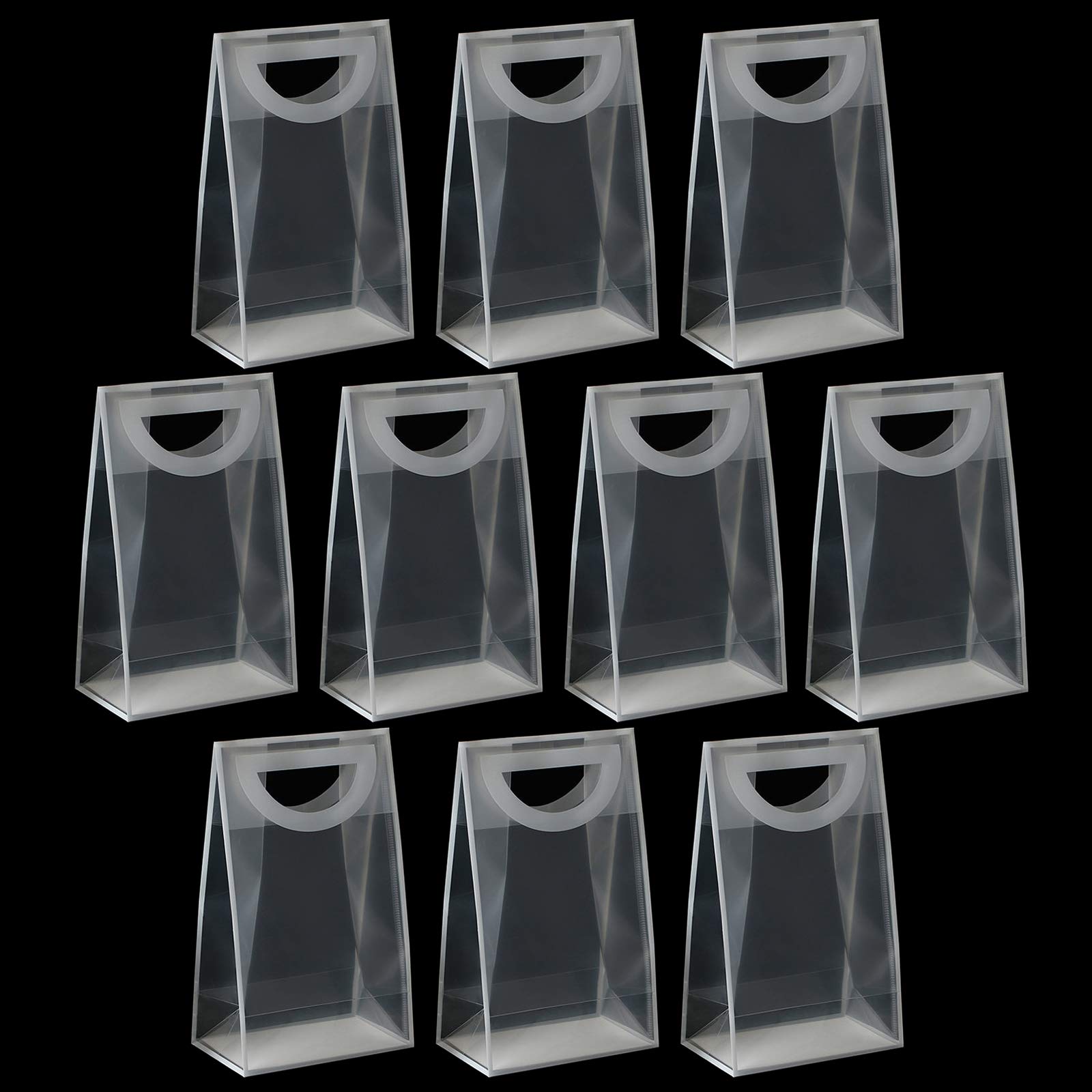 RAYNAG 10 Pack Heavy Duty Reusable Plastic Shopping Bags with Handles - Sturdy Grocery Bags, Merchandise Bags, Party Favors & Gift Pouches - Cardboard Base for Stability - Perfect for Retail, Events & Takeout - White