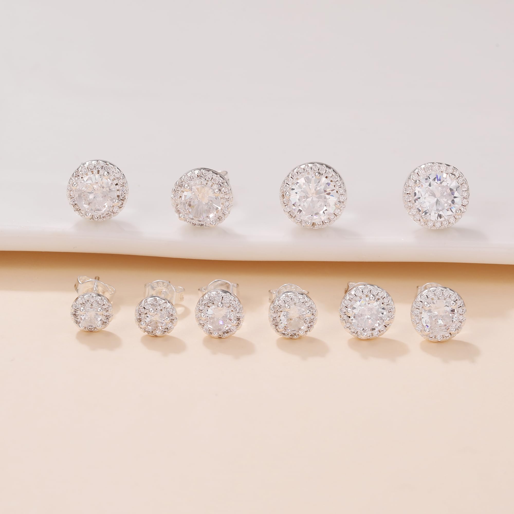 10 Pairs Sterling Silver Stud Earrings for Women - Hypoallergenic 925 Silver with 5A+ Cubic Zirconia - Dainty Cartilage Ear Studs Set | Perfect for Everyday Wear, Gifts & Special Occasions