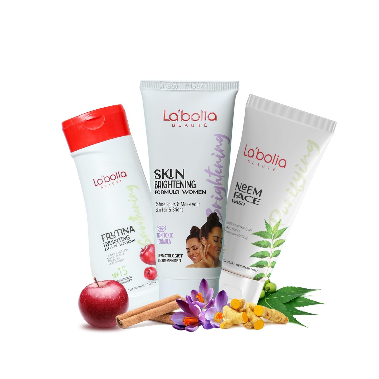 Labolia Beaute Ultimate Skincare Set for Women - Brightening Cream (50g), Hydrating Body Lotion (100g), Neem Face Wash (50g) | Anti-Acne, Dark Spot & Tan Removal Treatment | Perfect for Daily Skincare Routine & Travel