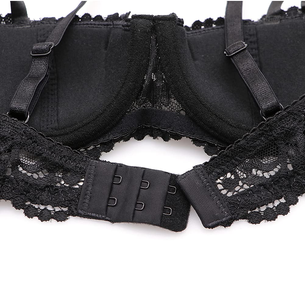 Sexy Women's Push Up Lace Bra & Thong Set with Garters & Stockings - 4 Piece Lingerie Set for Valentine's Day, Bridal, Romantic Nights & Special Occasions