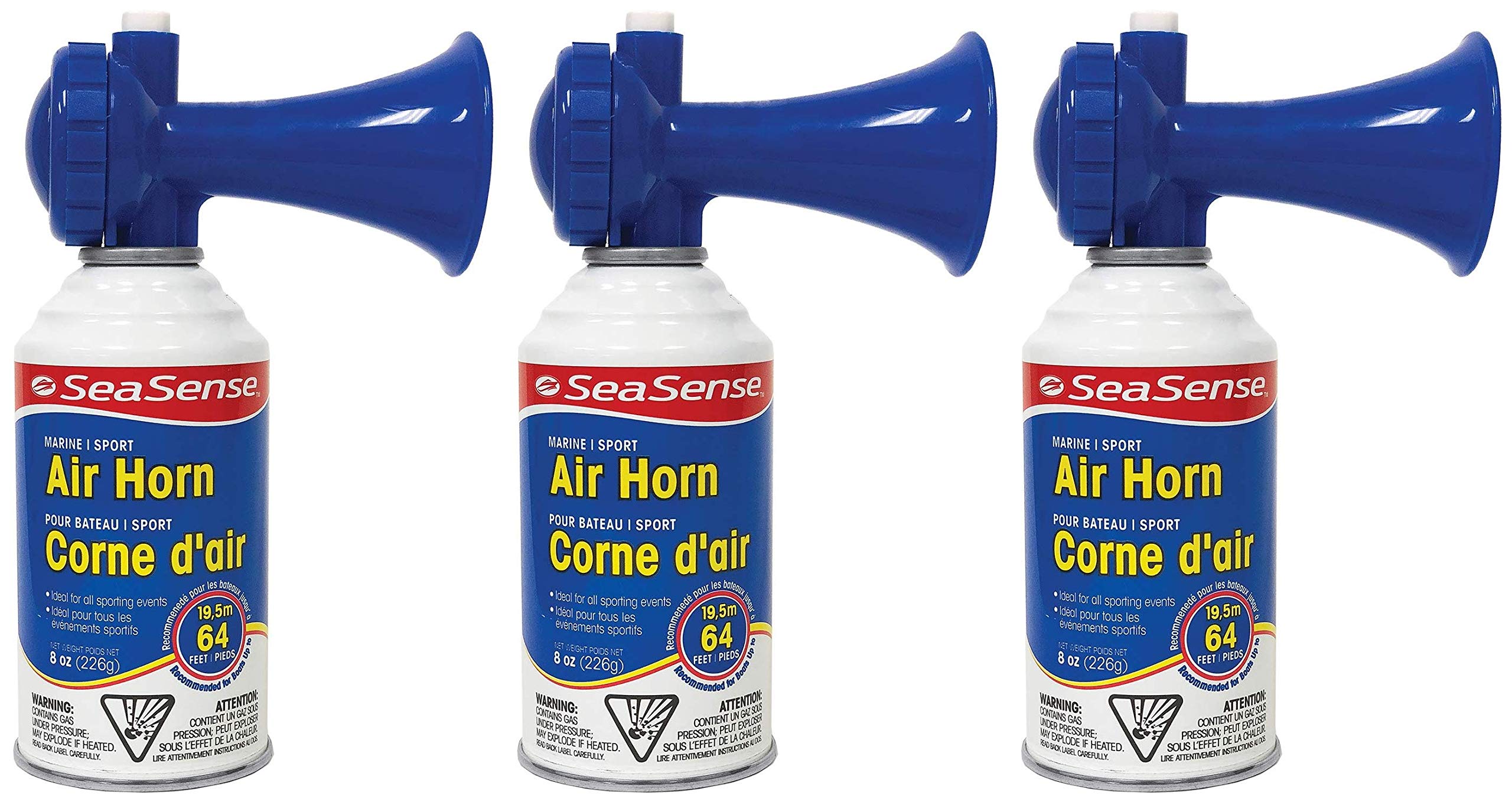 SeaSense Large Air Horn 8oz (3 Pack) - Loud Safety Horn for Boats, Sporting Events & Emergency Situations