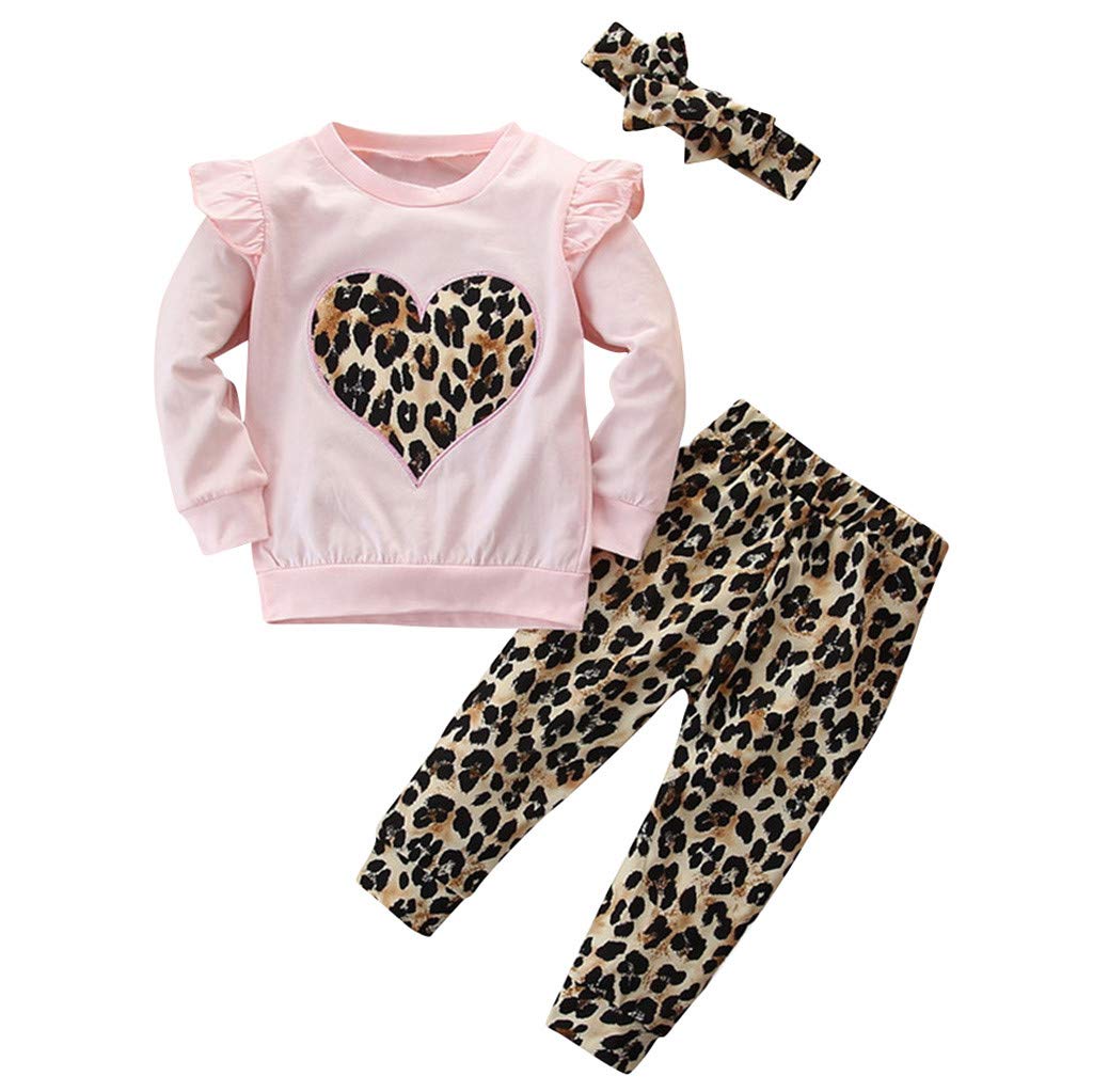 Baby Girl Outfits Set - Cute Heart Pants & Leopard Print Tops with Headbands | Mint Green Toddler Clothes for Playdates & Photo Shoots