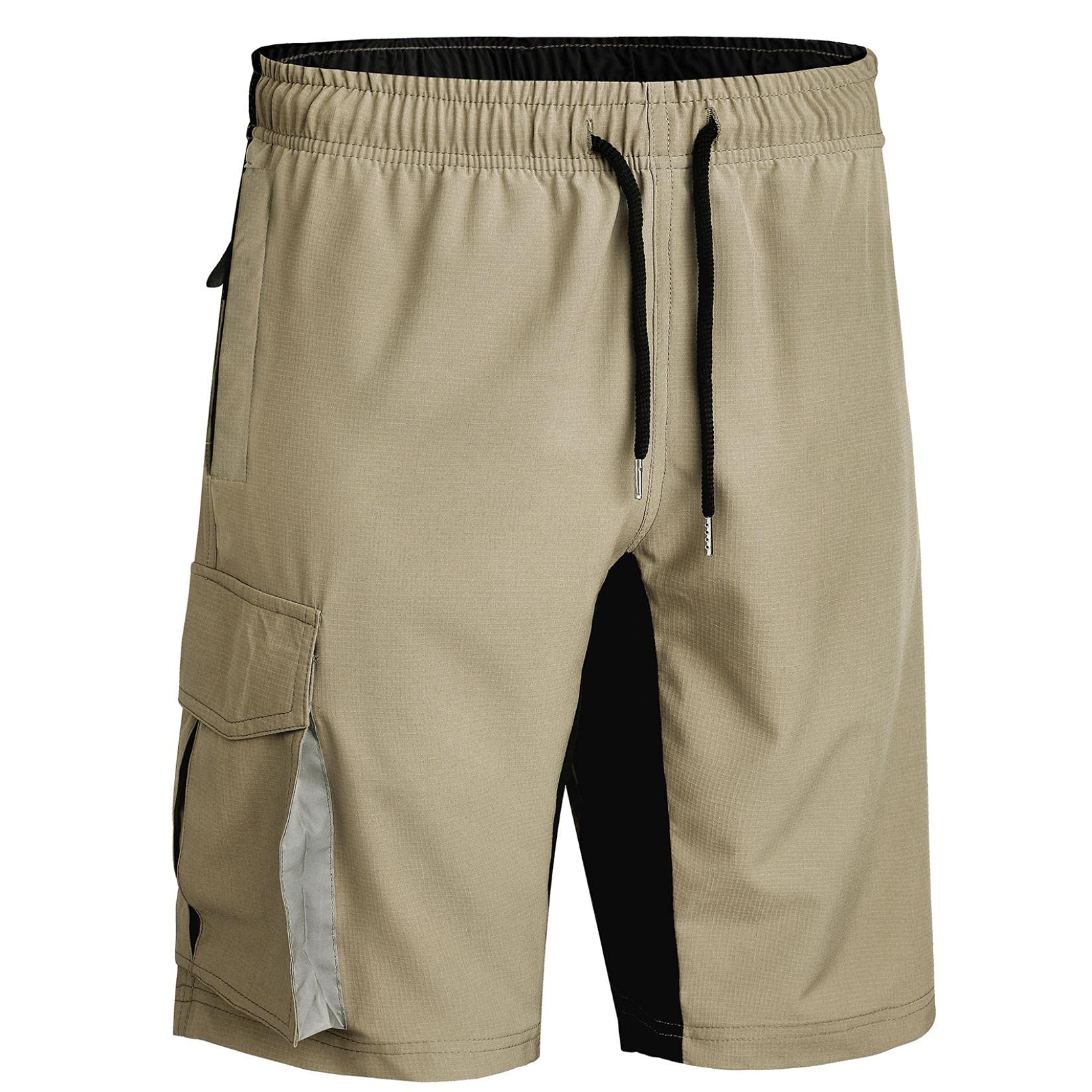 Men's Quick-Dry Elastic Waist Cargo Shorts with Drawstring & Pockets - Solid Color Casual Travel Short Pants for Hiking, Gym & Outdoor Activities