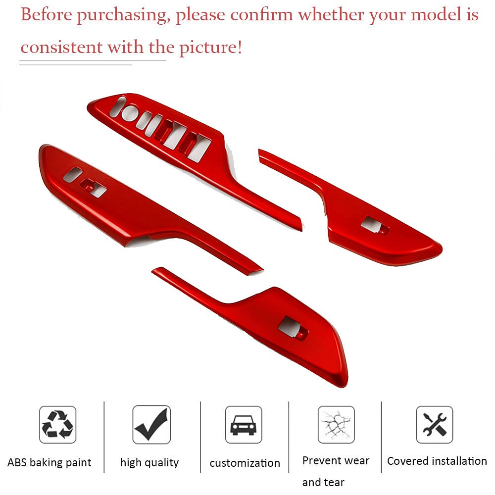 ABS Engineering Plastic Car Window Control Switch Panel Cover Trim - Compatible with Honda 10th Gen Civic 2016-2020 - Door Lock Armrest Accessories (Red) | Easy Installation & Durable Upgrade for Interior Styling