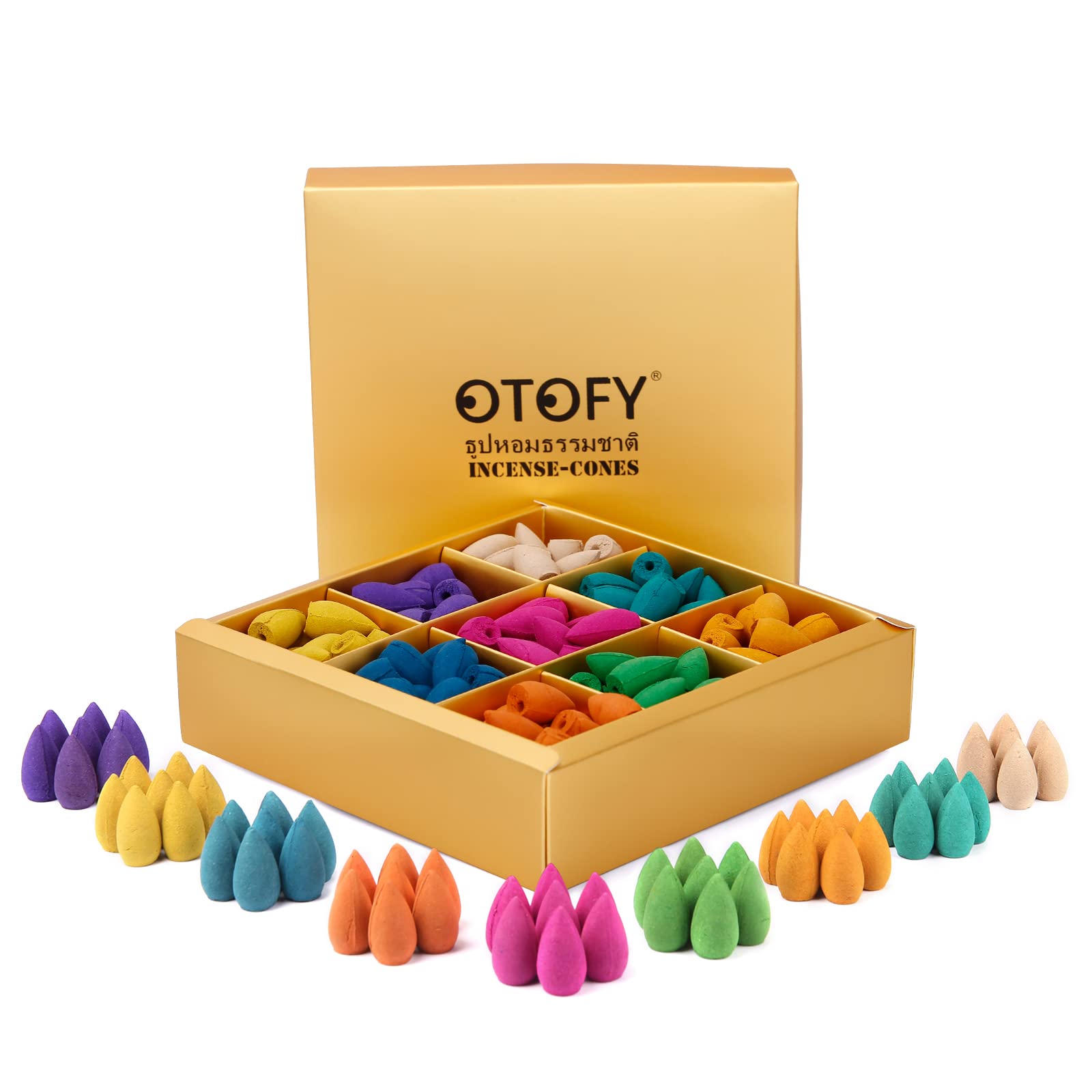 OTOFY 180 Pcs Natural Backflow Incense Cones - Handmade Waterfall Incense with Rose, Tulip, Jasmine & Lavender Scents for Meditation, Yoga, Aromatherapy & Home Relaxation | Perfect for Backflow Incense Burners (Gold)