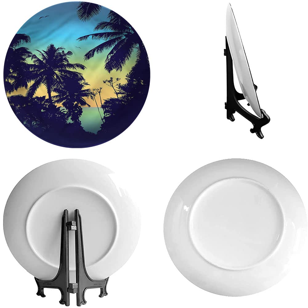 XISUNYA 6 Inch Tropical Sunset Palm Tree Ceramic Decorative Plate - Round Porcelain Dinnerware for Dining, Parties, Wedding Decor - Perfect for Beach Themed Events, Home Decor & Gift Giving