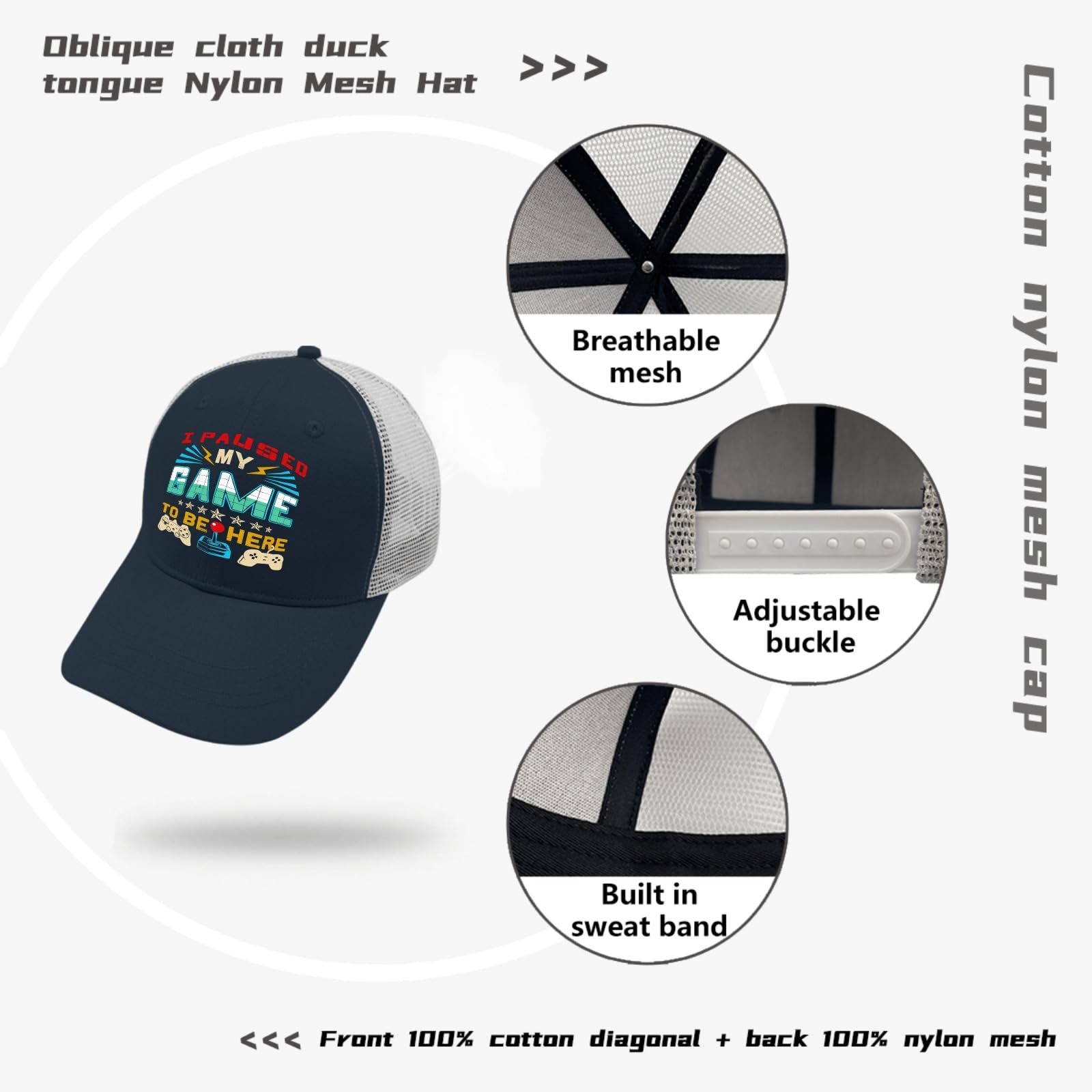 Funny Gaming Trucker Hat for Men - I Paused My Game to Be Here - Quick Dry Summer Baseball Cap for Outdoor Activities, Sports & Casual Wear