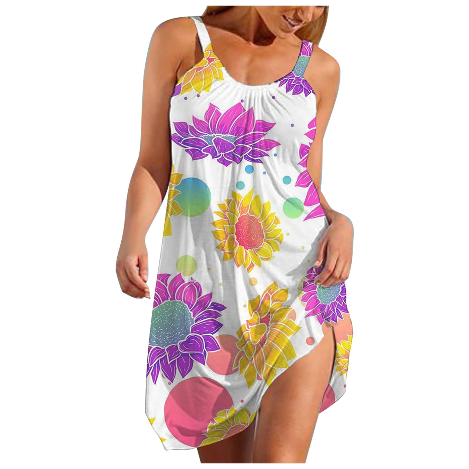 Women's Casual O-Neck Swing Dress - Soft Sleeveless Pleated Summer Dress for Beach Vacation & Everyday Wear | Flowy Loose Fit Fashion Dress for Women