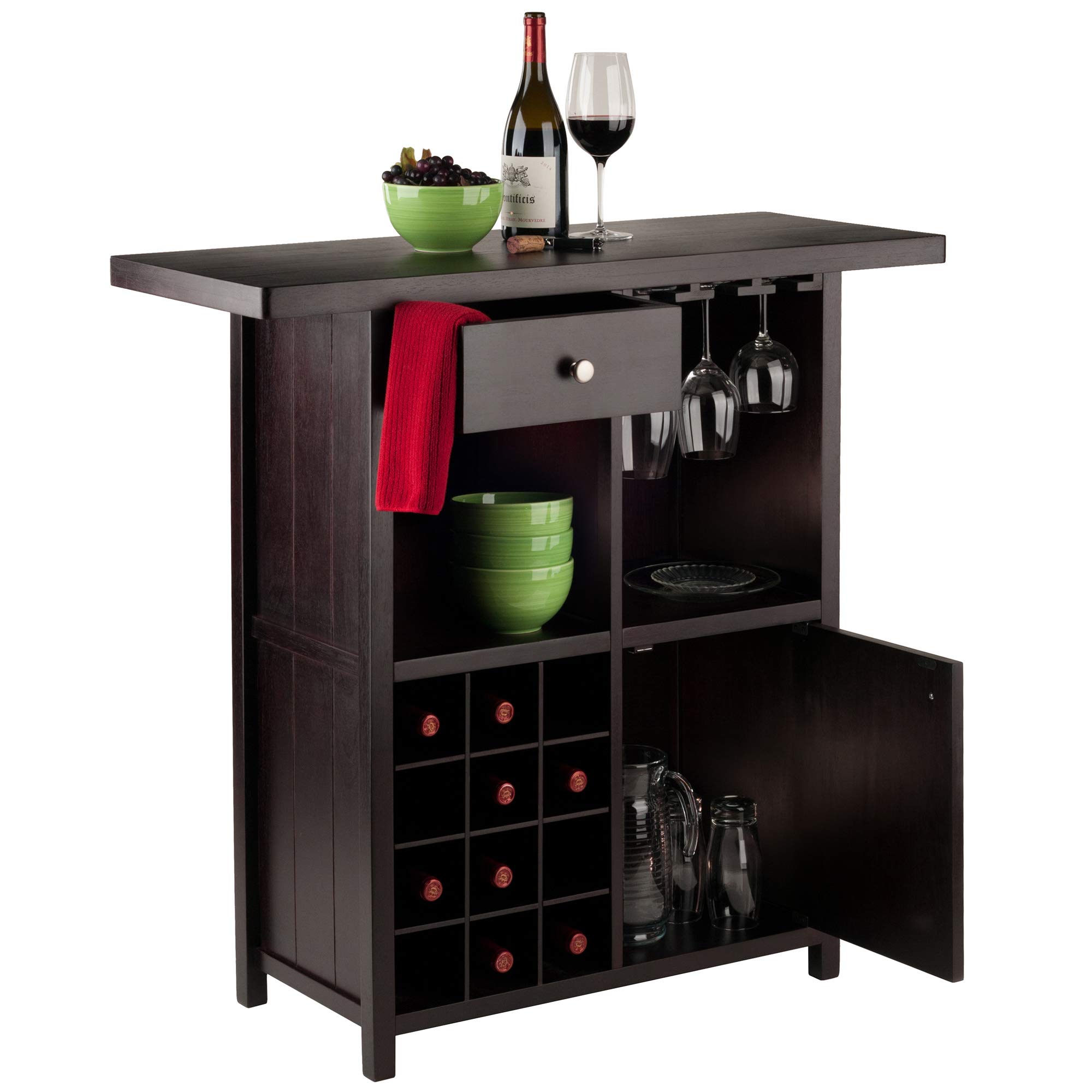 Winsome Macon Bar Wine Cabinet in Espresso - Stylish Wooden Wine Storage for Home, Bar, and Kitchen Decor
