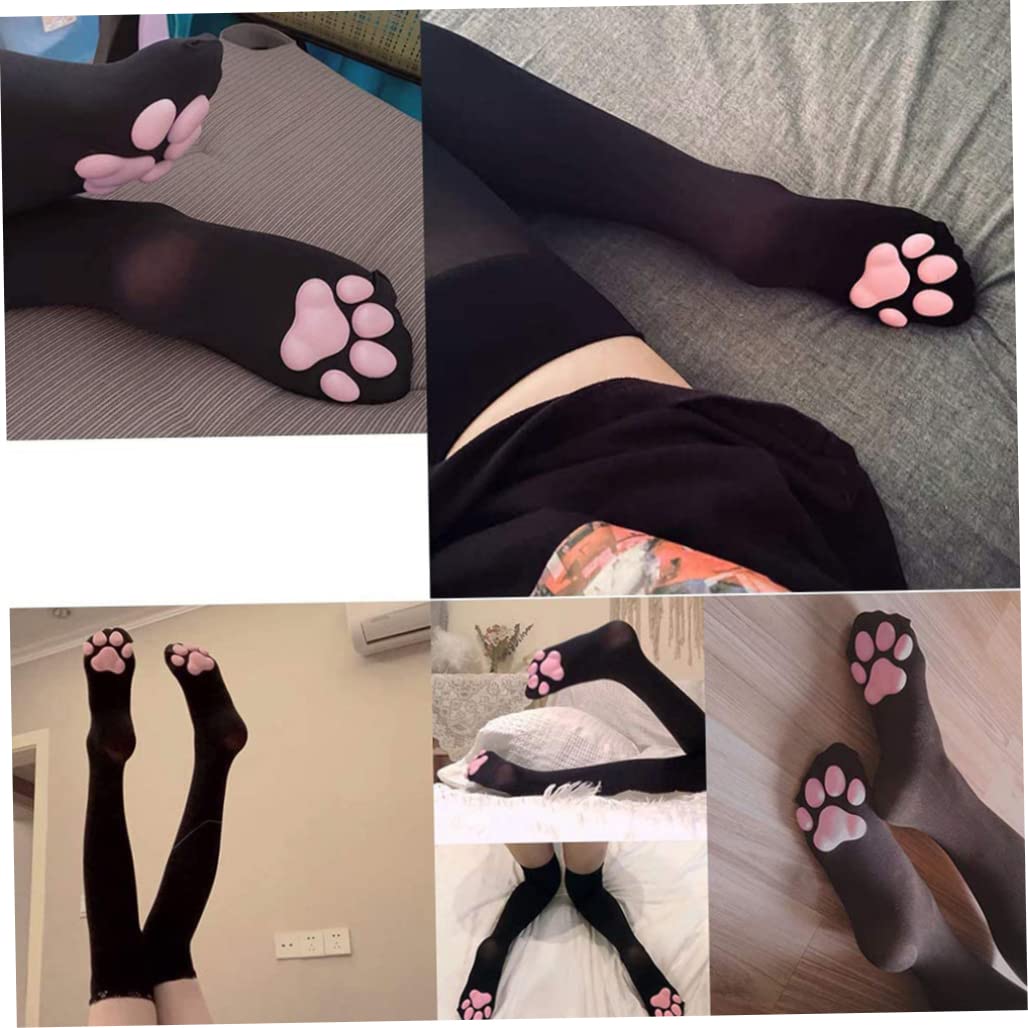 Liummrcy Women's 3D Cat Claw Thigh High Socks - Fashion Animal Print Knee High Stockings, Breathable & Comfortable for Cosplay, Halloween, Costume Parties - Black Cat Paw Socks