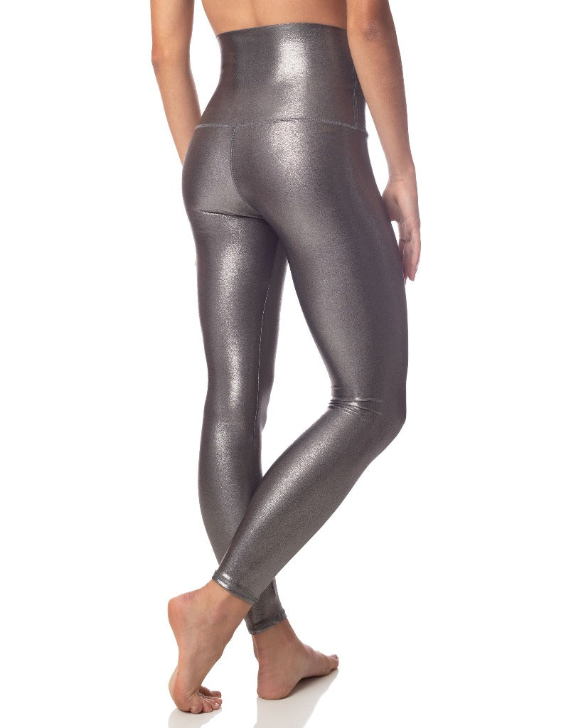 Hotworx 25 High-Waisted Leggings for Women - Gunmetal Shimmer Workout Pants for Yoga, Running & Fitness - Sweat-Wicking & Tummy Control Activewear