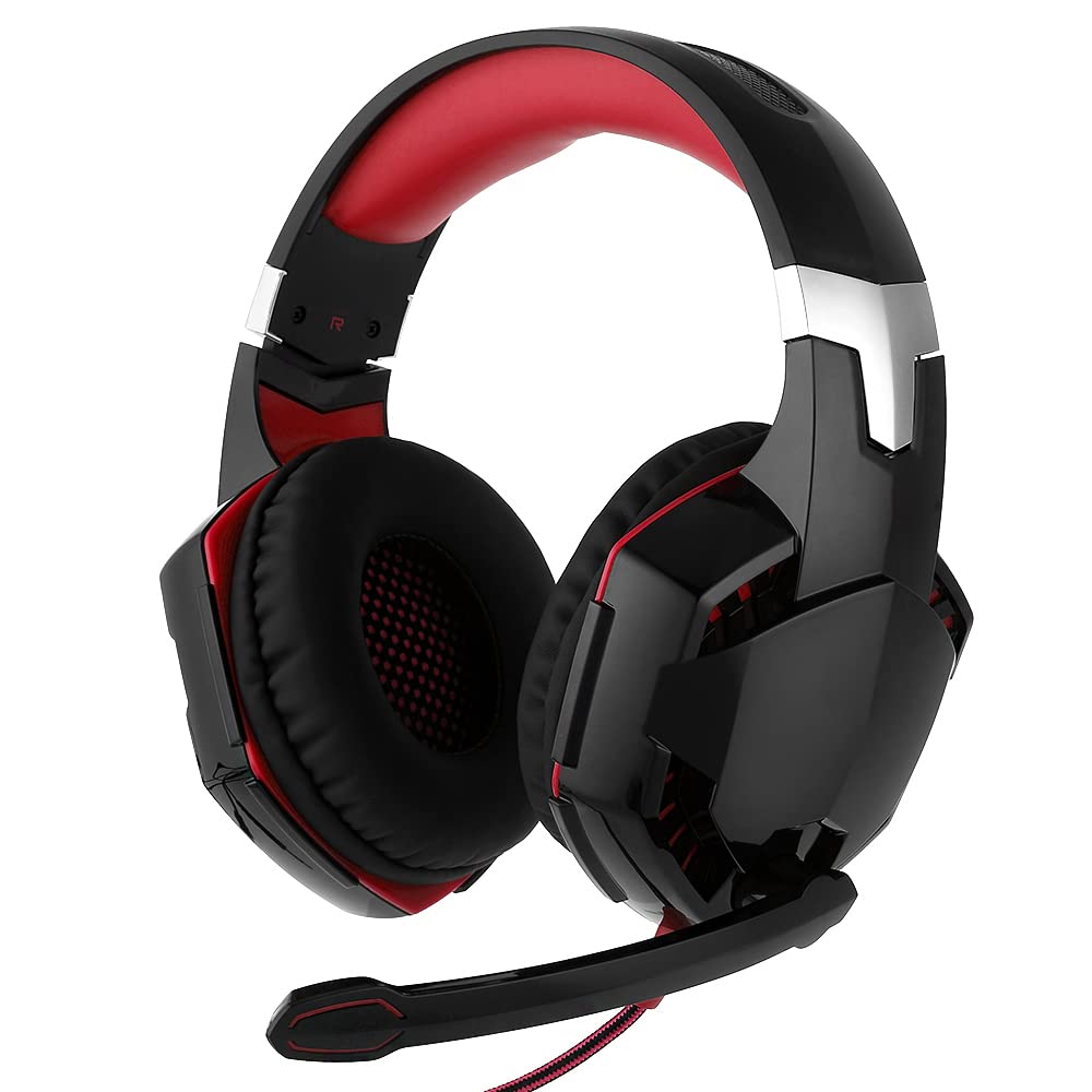 Gaming Headset with Mic for PS5, PC, Xbox - Noise Cancelling & Volume Control - Red