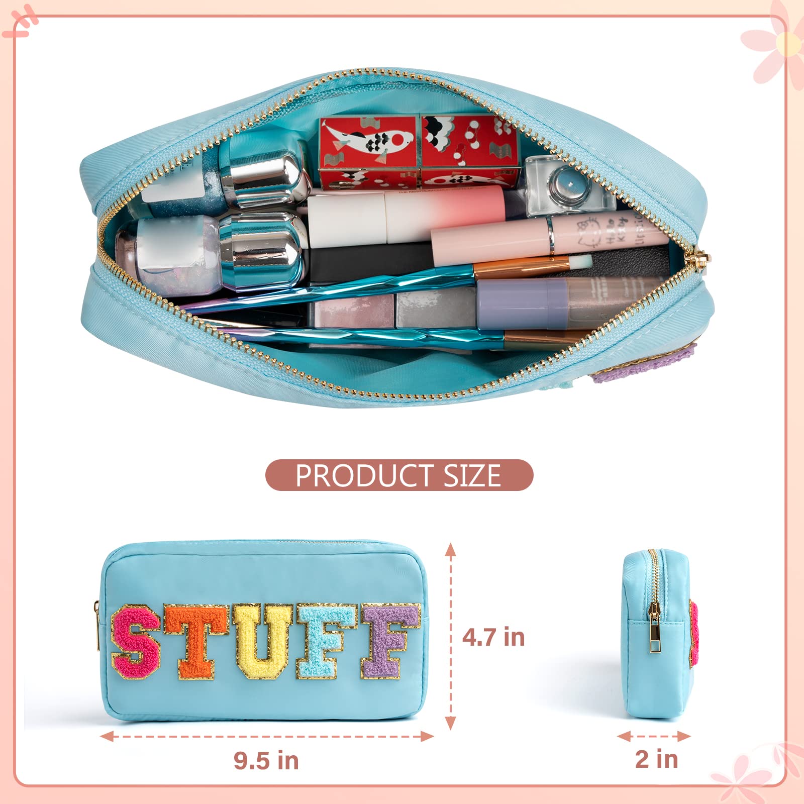 Soft Chenille Alphabet Makeup Bag with Embroidered Design - Stylish Zippered Cosmetic Pouch for Women & Teens - Perfect Travel Organizer for Everyday Essentials, Birthday Gifts & Holiday Presents (Great for School, Gym & Weekend Getaways)