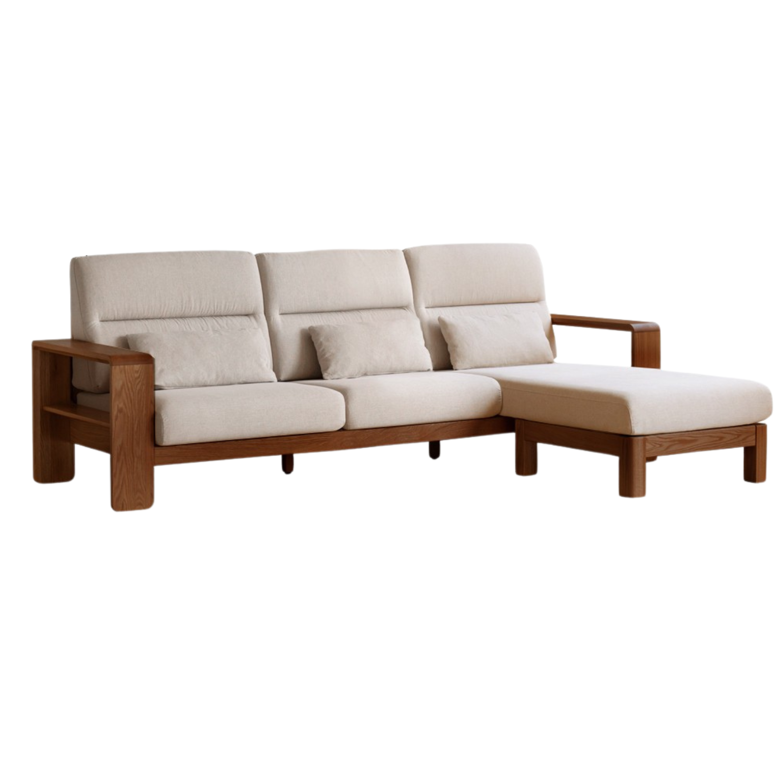 Oak Solid Wood Modern Log Style Corner Fabric Sofa - Rustic Cabin Furniture for Living Room, Lodge & Cozy Home Decor
