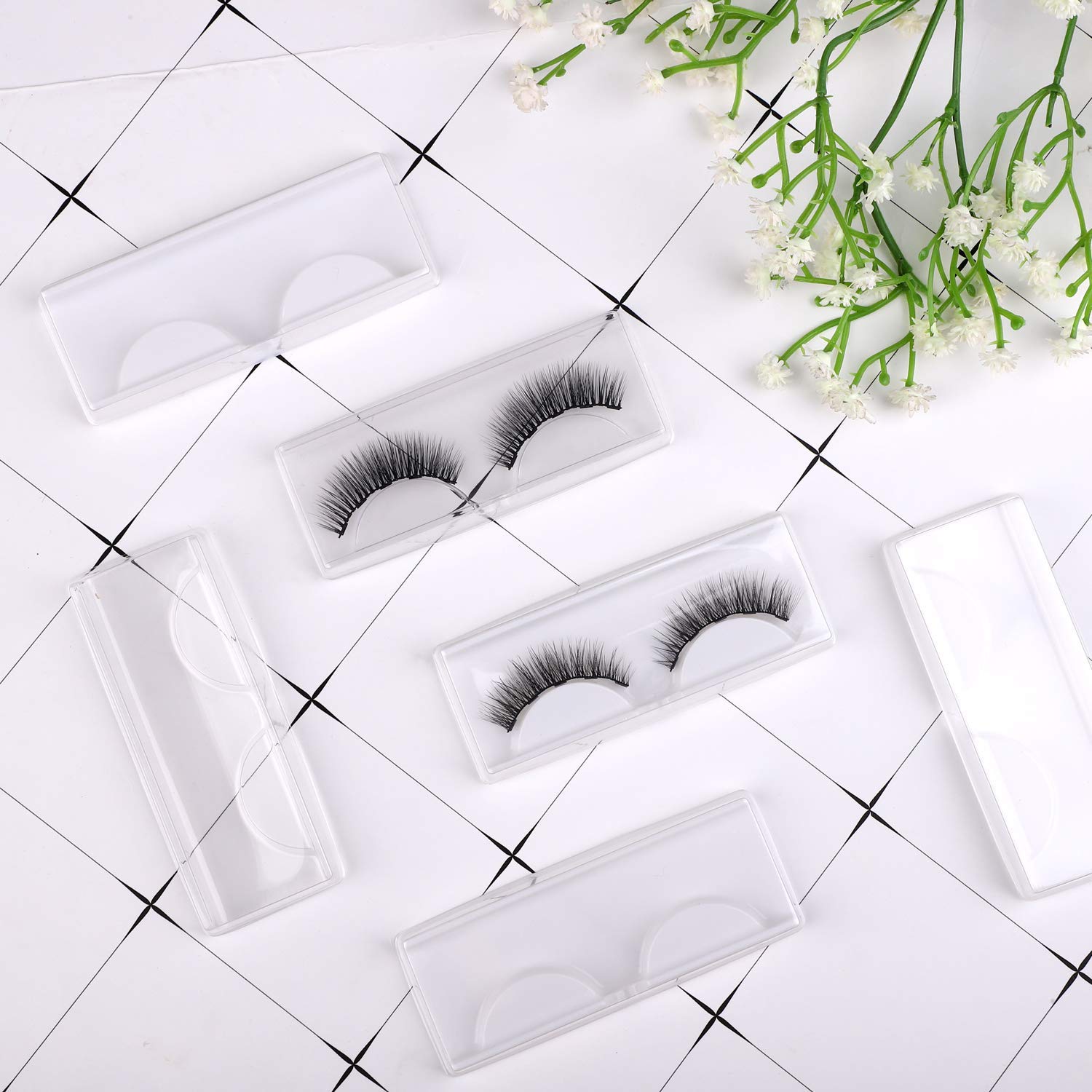 50 Pack Empty Plastic Eyelash Storage Box with Tray Lid - Mink Lash Organizer, Eyelash Packaging Case & Makeup Container for Women - Perfect for Salon, Travel & Home Cosmetic Organization (White)