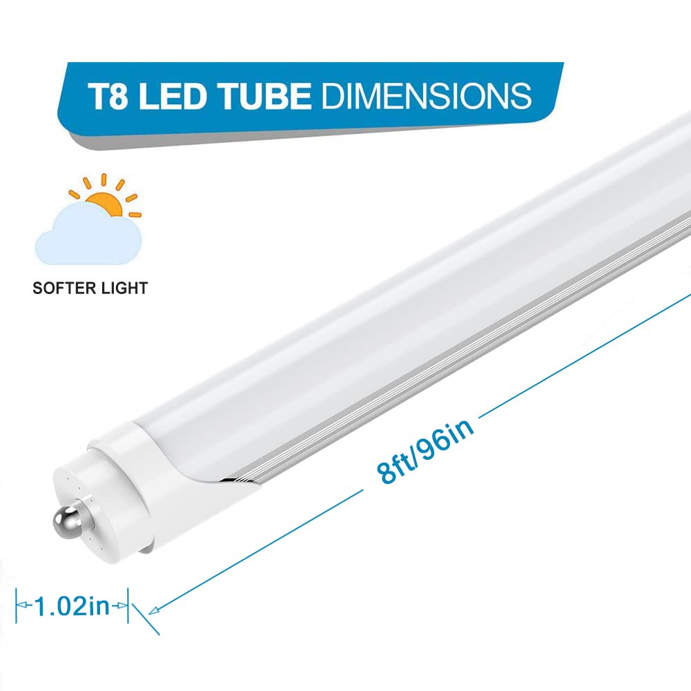 CNSUNWAY 8FT LED Bulbs - 45W 5400LM Super Bright Daylight 5000K - T8 T10 T12 LED Tube Lights with Frosted Cover - Ballast Bypass Fluorescent Replacement (25 Pack) - Perfect for Offices, Warehouses & Garages