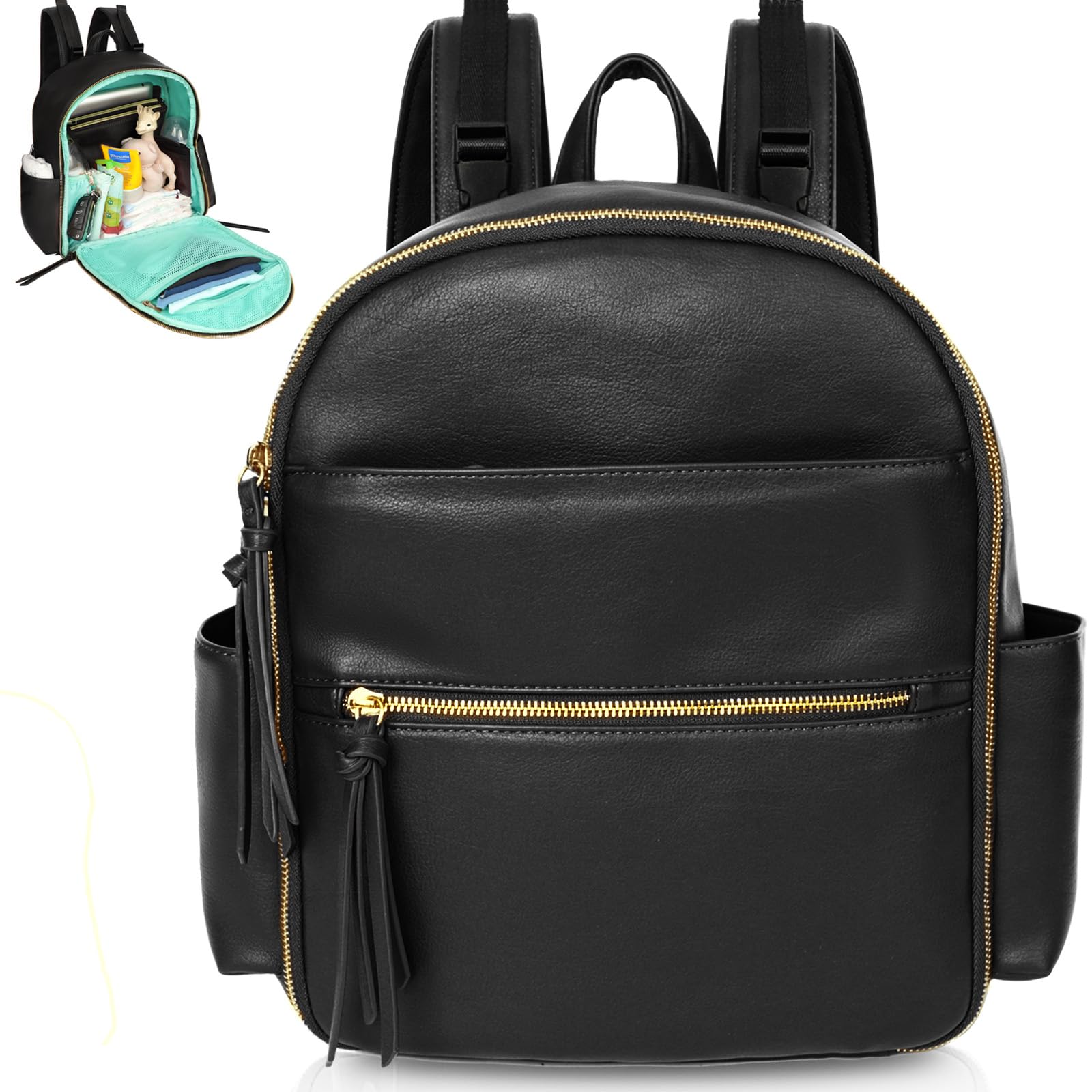 MOMINSIDE Small Diaper Bag Backpack - Mini Baby Diaper Bag with 2 Insulated Pockets & Stroller Straps | Perfect for Travel, Outings & Everyday Use | Compact Diaper Organizer for Moms on the Go