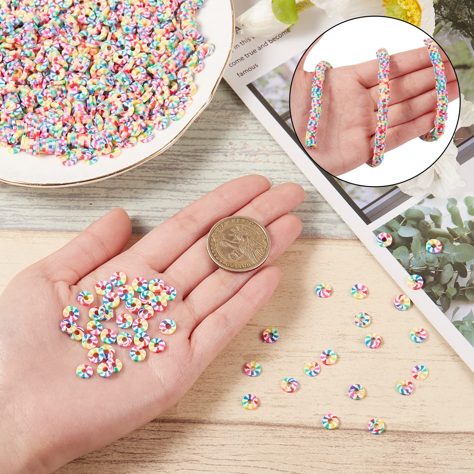 Ornaland 10 Strands 6mm Colorful Polymer Clay Heishi Beads - Flat Round Vinyl Disc Spacer Beads for DIY Bracelets, Necklaces, Earrings Jewelry Making - Perfect for Boho, Handmade & Craft Projects