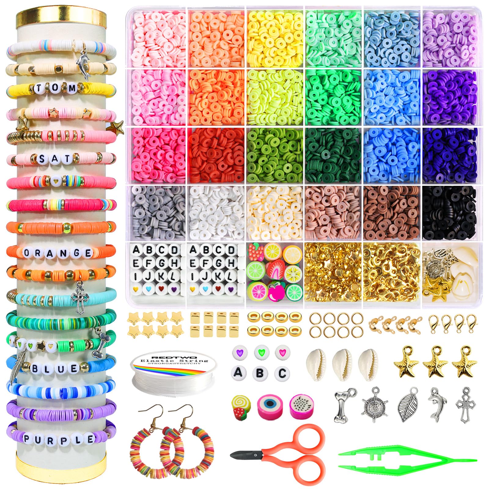 Redtwo 4200pcs Clay Beads for Bracelet Making Kit - DIY Friendship Bracelet Heishi Beads, Preppy Flat Beads for Arts & Crafts, Creative Birthday Gifts for Kids Ages 6-13 - Perfect for Jewelry Making, Party Favors & Summer Camp Activities