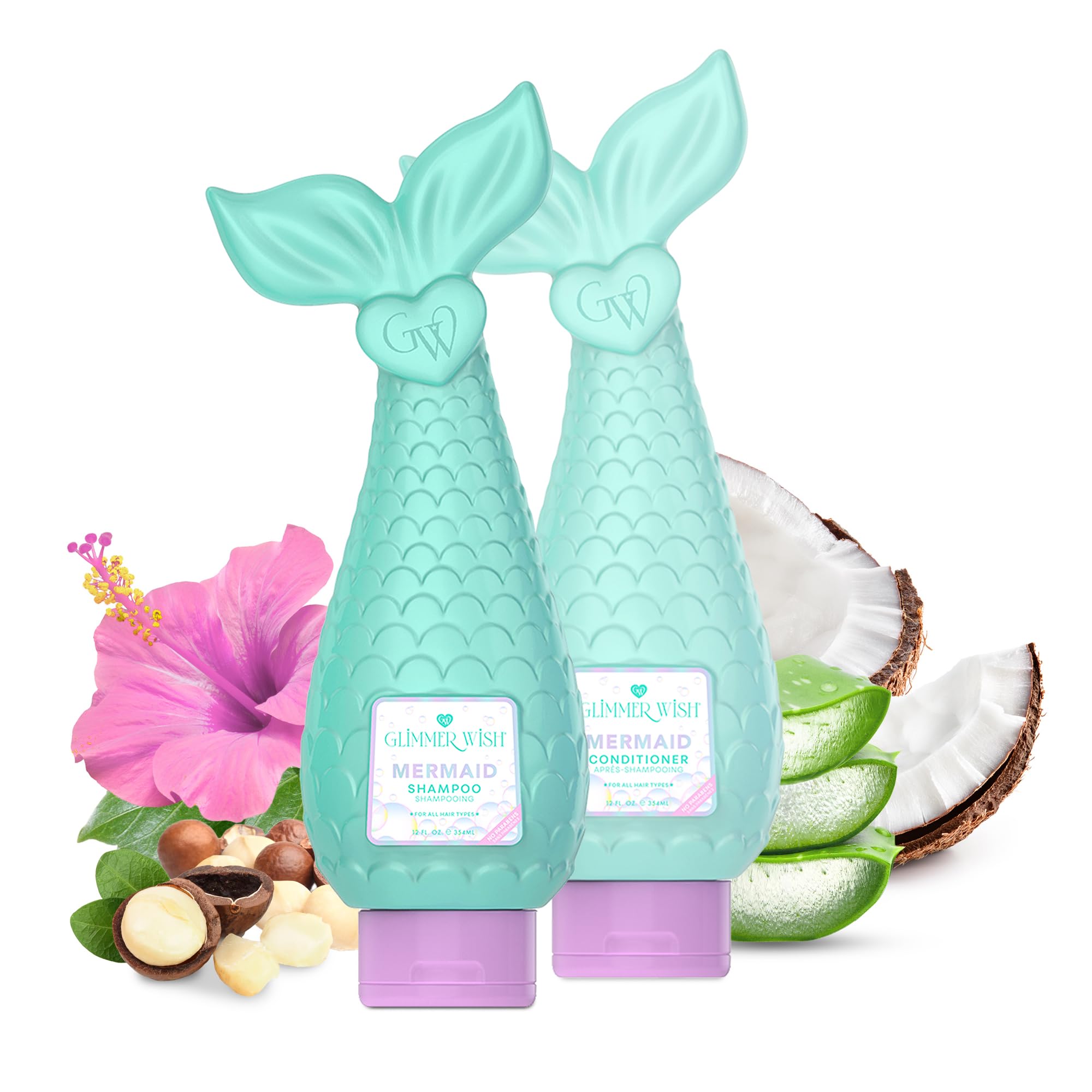 Glimmer Wish Premium Mermaid Shampoo & Conditioner Set - Tropical Beach Scent, Sulfate Free, Vegan & Cruelty Free Hair Care (12 Fl Oz x2) for Soft, Shiny Hair - Perfect for Beach Days, Pool Parties & Summer Vacations