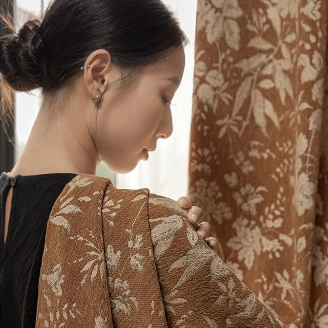 Helen Vintage French Jacquard Floral Blackout Curtains - Elegant Custom Window Treatments for Living Room & Bedroom